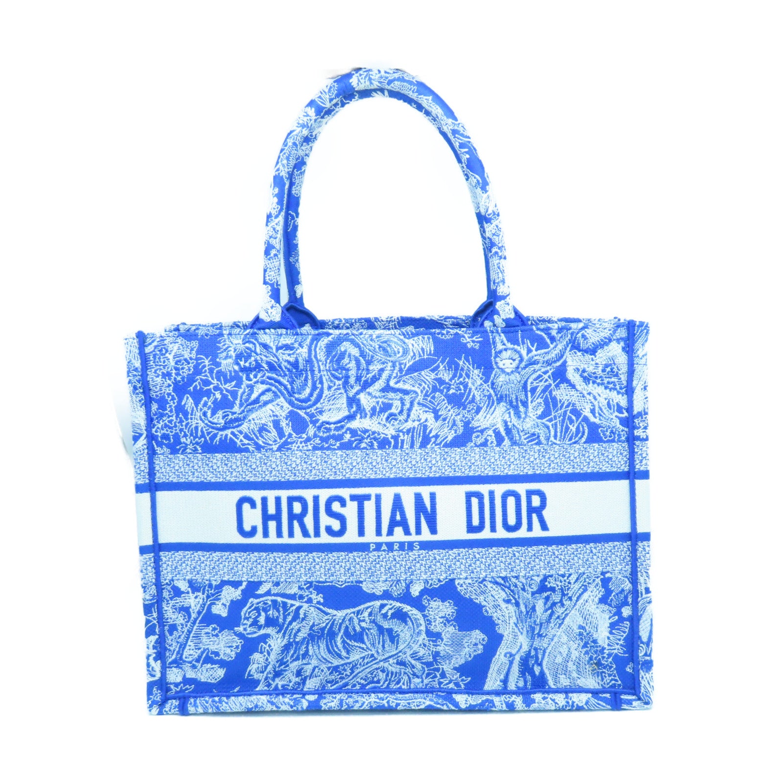 Dior Toile麻质Medium Dior Book Tote手挽袋蓝色/白色
