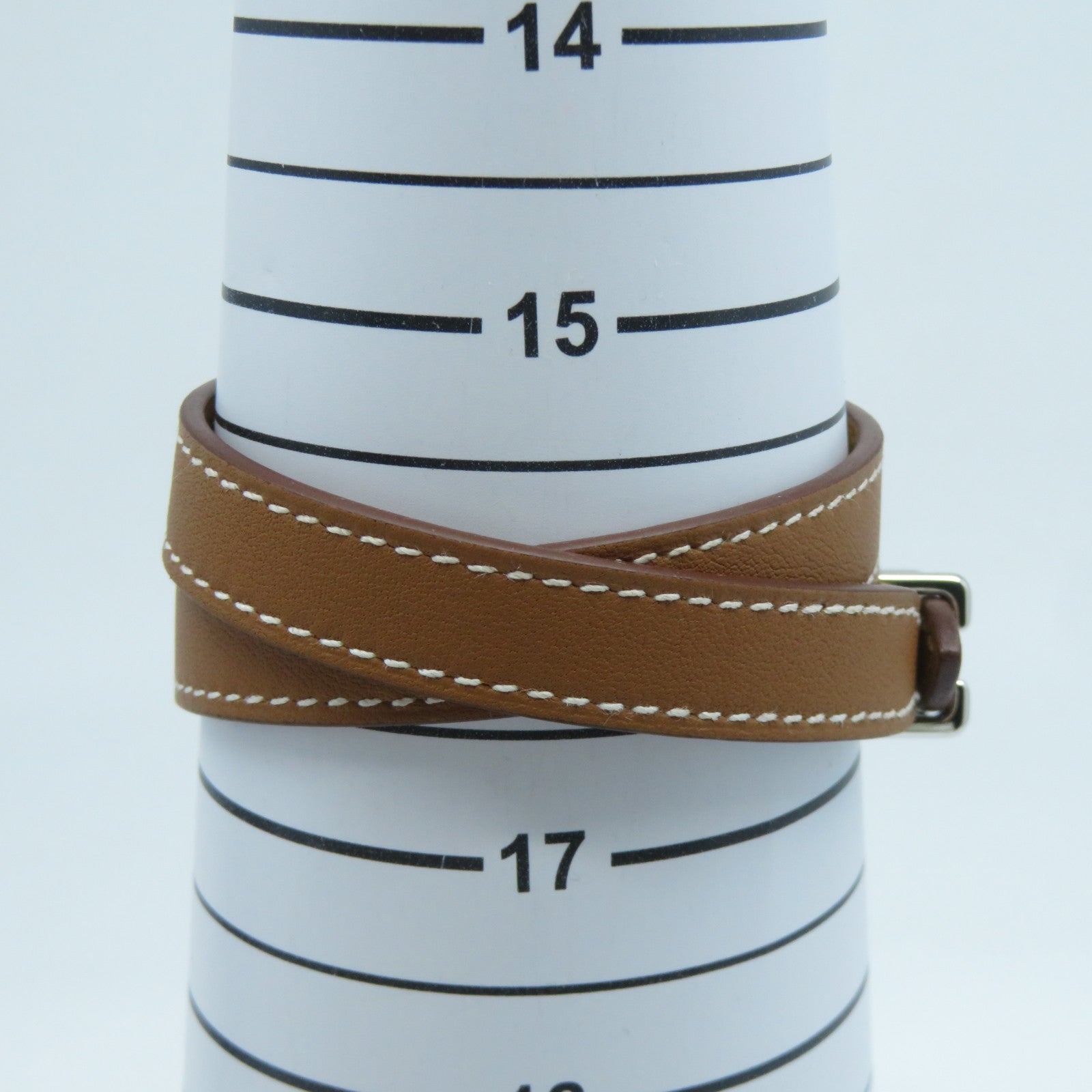 HERMES 皮革Trench Bracelet銀扣手鐲Gold經典駝色