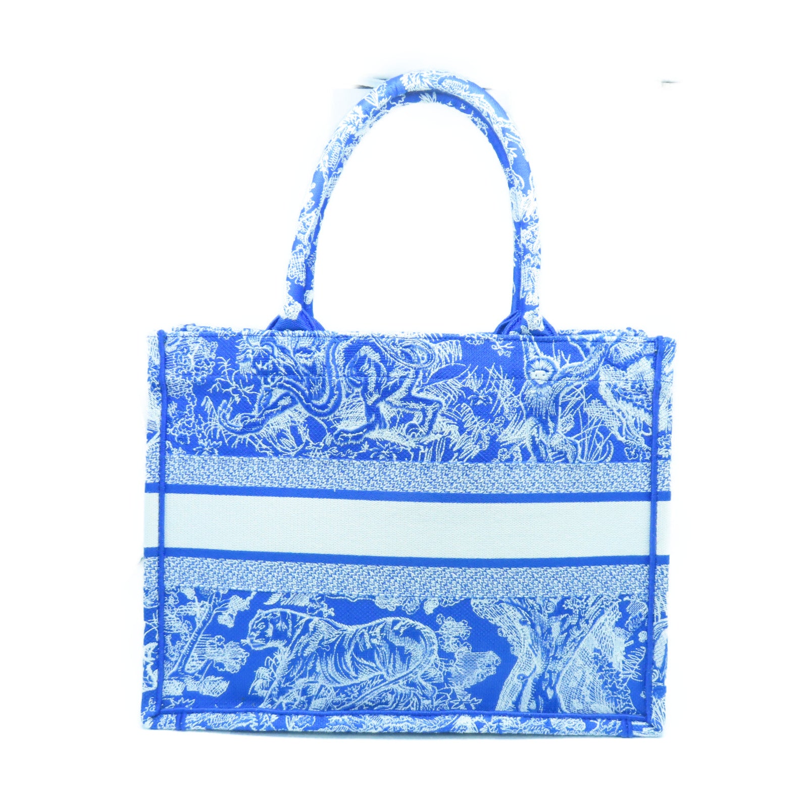 Dior Toile麻质Medium Dior Book Tote手挽袋蓝色/白色