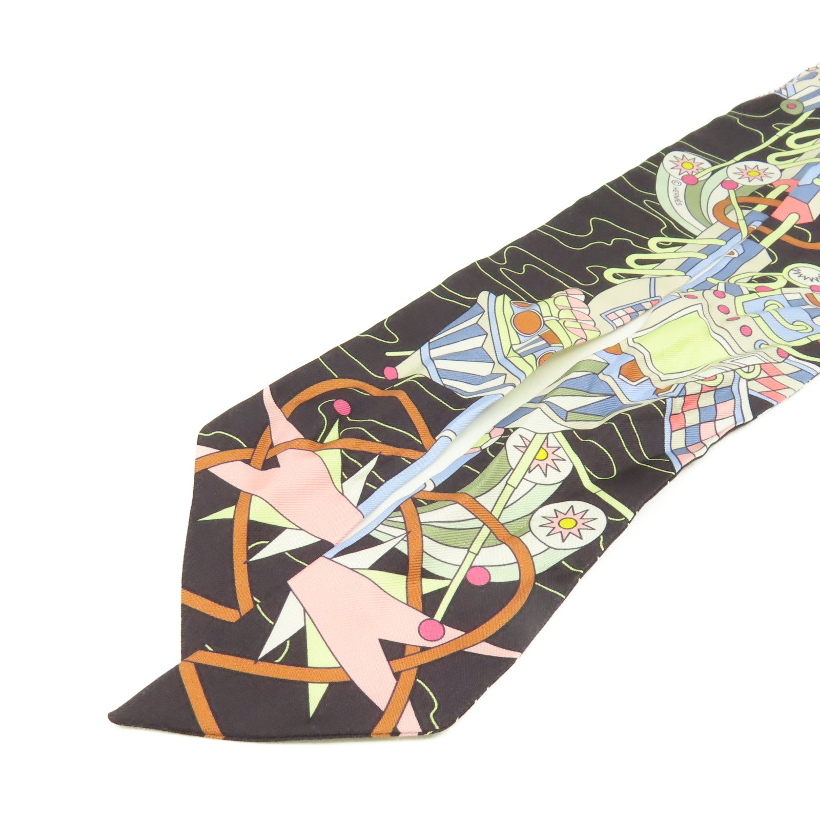 HERMES 絲質Twilly Scarf絲巾黑色/粉紅色/彩色