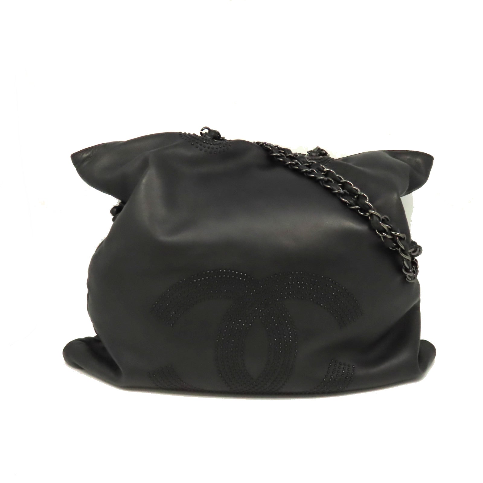 CHANEL 羊皮皮革Chain Shoulder Bag銀扣鏈帶肩背袋黑色
