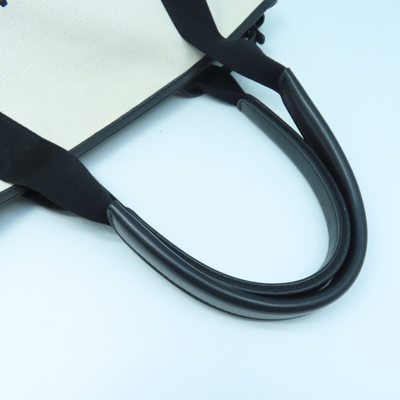 BALENCIAGA Canvas Shoulder Bag Silver Buckle Black/White