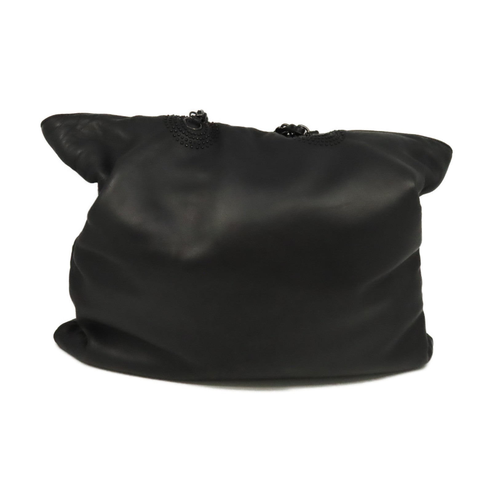 CHANEL 羊皮皮革Chain Shoulder Bag銀扣鏈帶肩背袋黑色