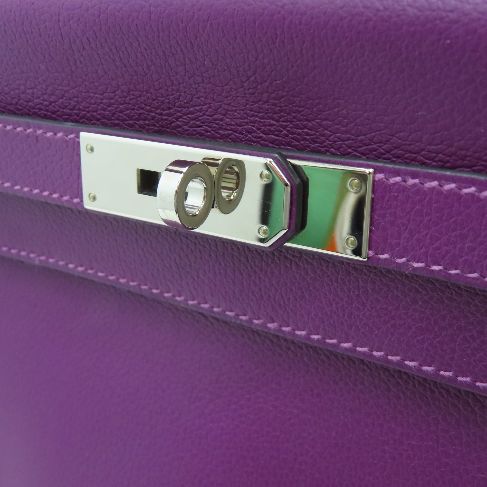 HERMES Evercolor皮革Kelly 32银扣手挽肩背两用袋海葵紫色