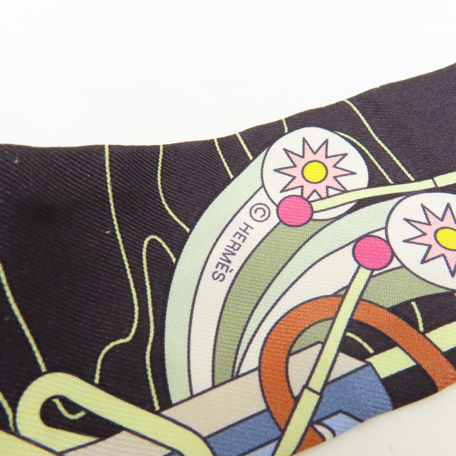 HERMES 絲質Twilly Scarf絲巾黑色/粉紅色/彩色