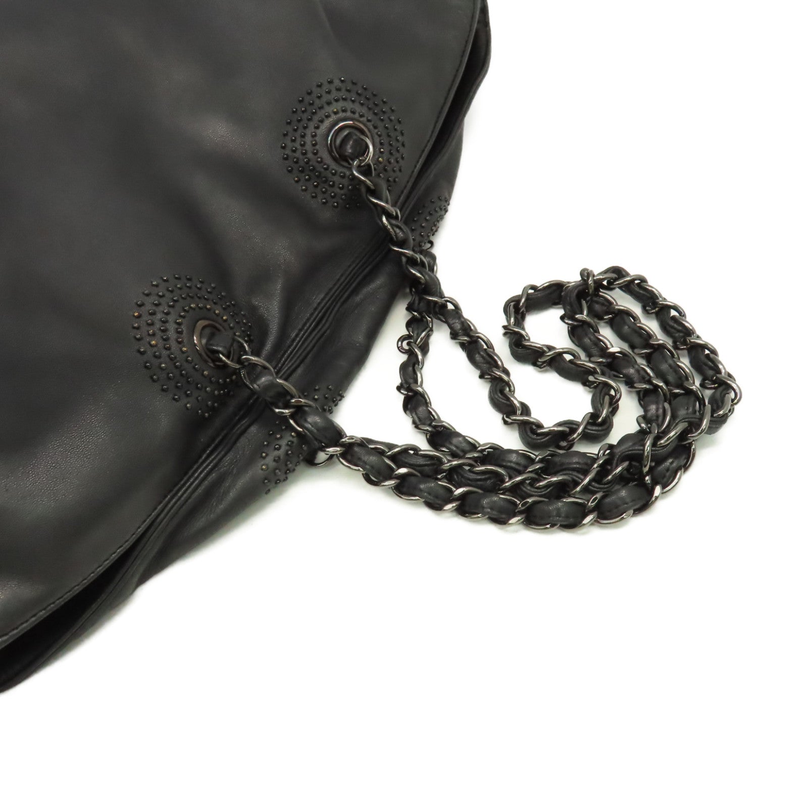 CHANEL 羊皮皮革Chain Shoulder Bag銀扣鏈帶肩背袋黑色