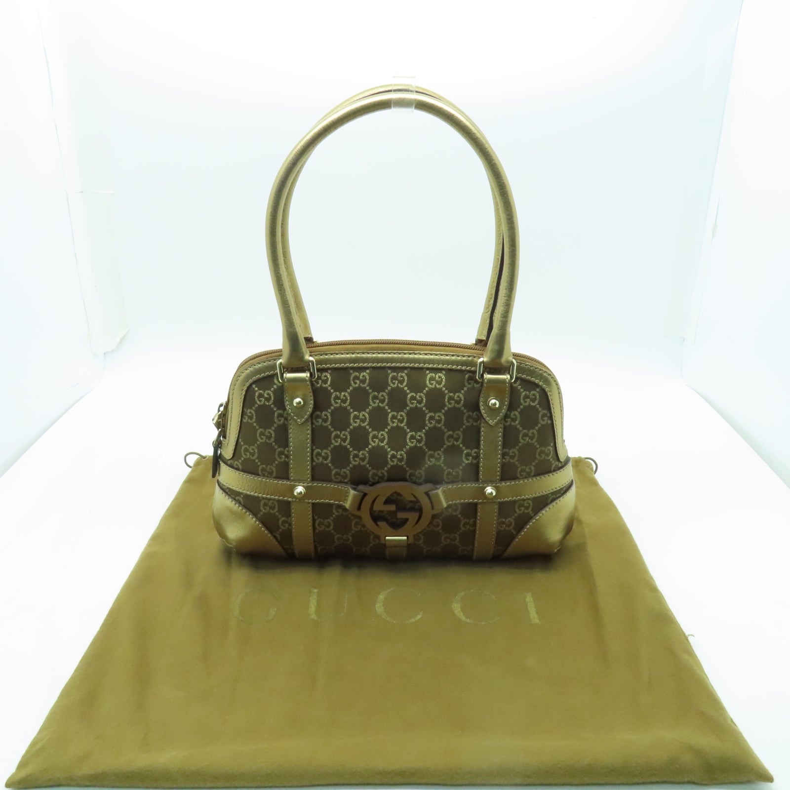 GUCCI 帆布Shoulder Bag金扣肩背袋金色