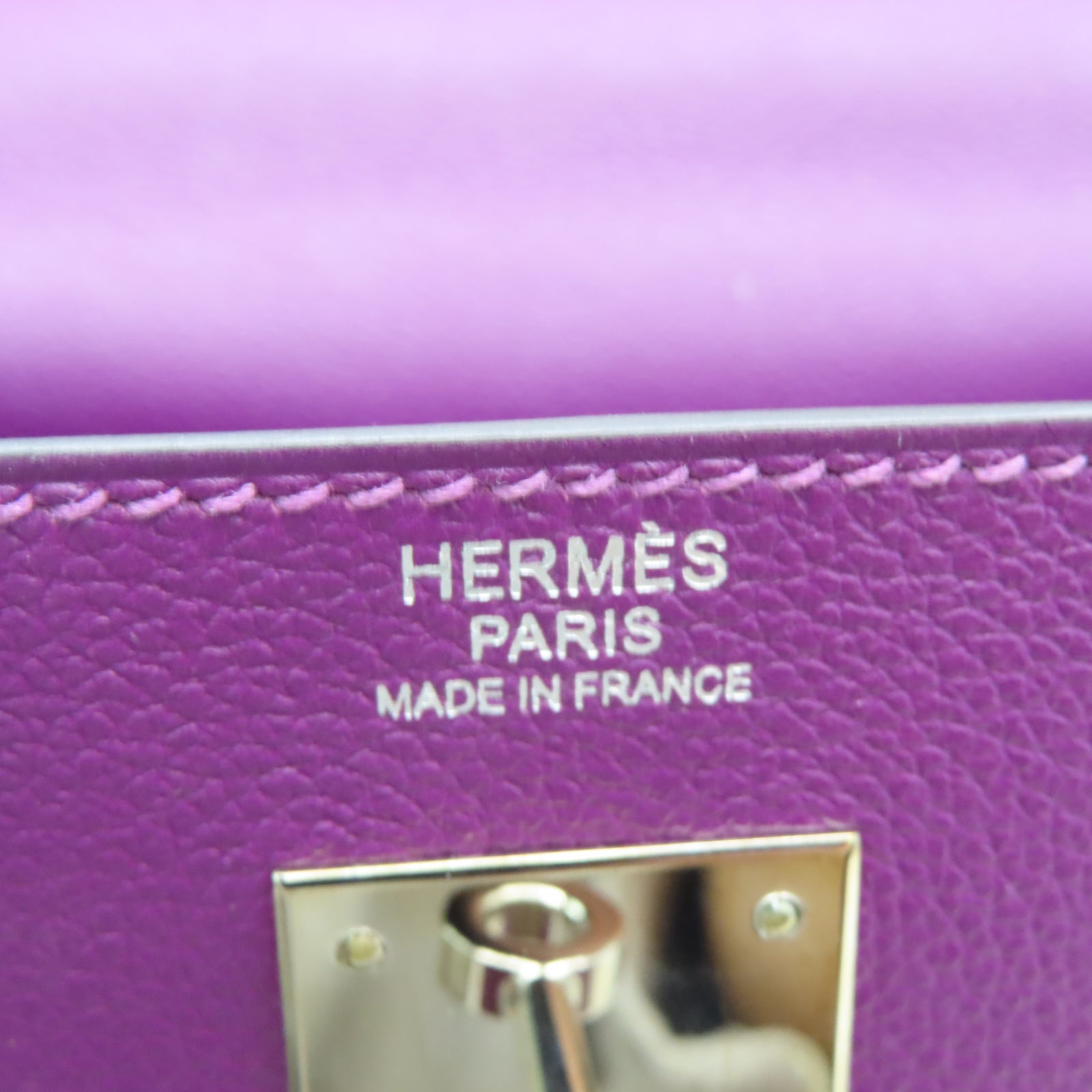 HERMES Evercolor皮革Kelly 32银扣手挽肩背两用袋海葵紫色