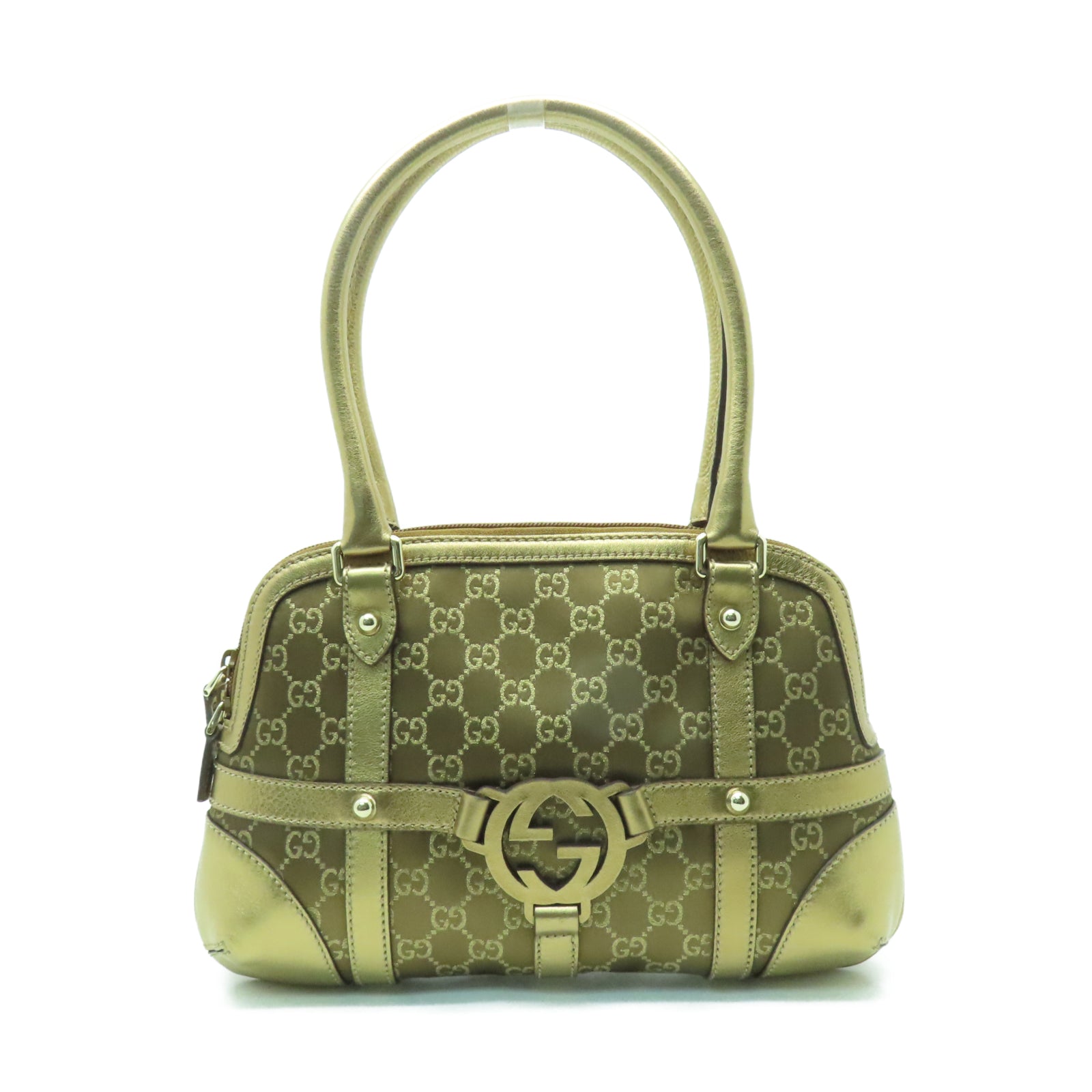 GUCCI 帆布Shoulder Bag金扣肩背袋金色