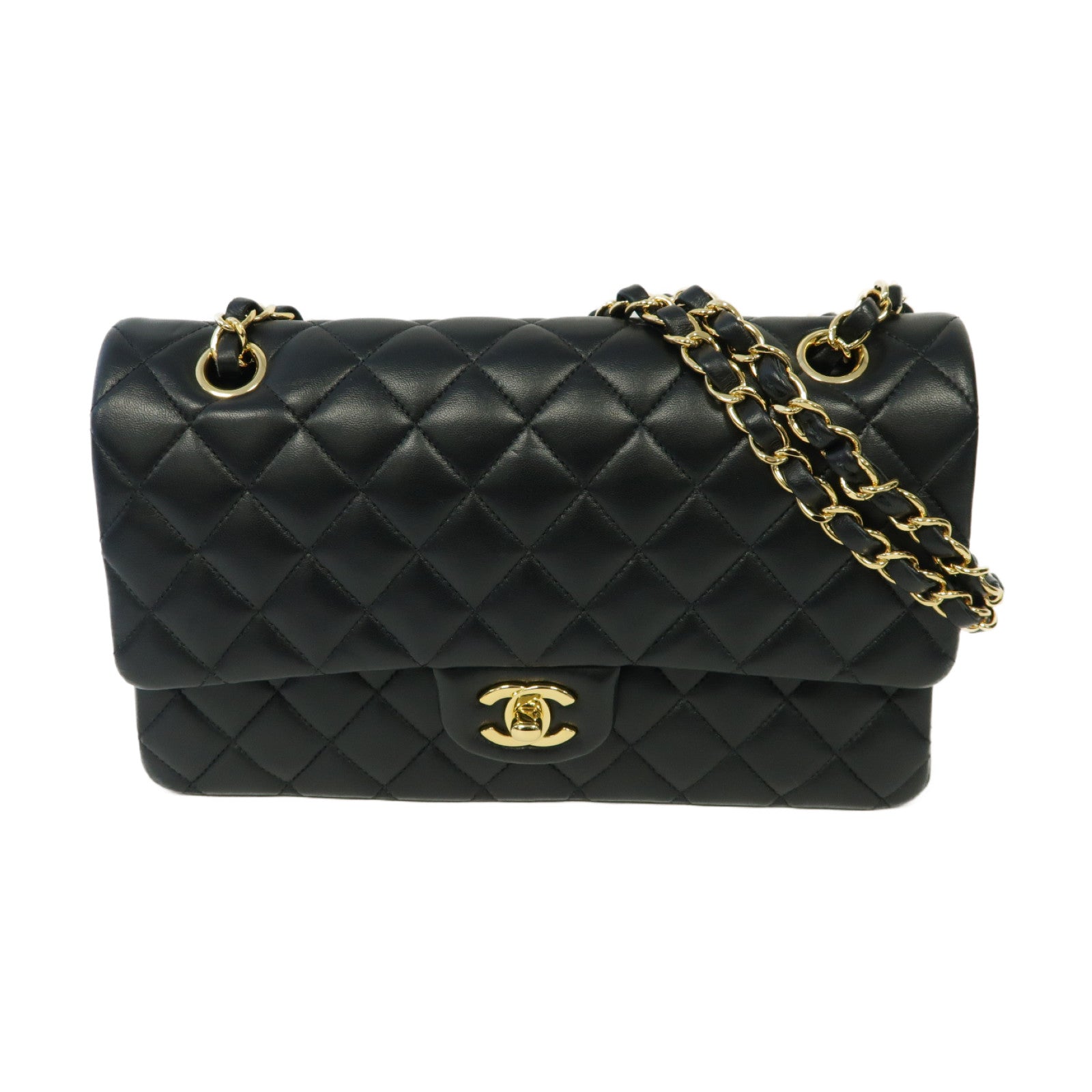 CHANEL 菱格羊皮皮革Classic 25金扣鏈帶肩背袋黒色