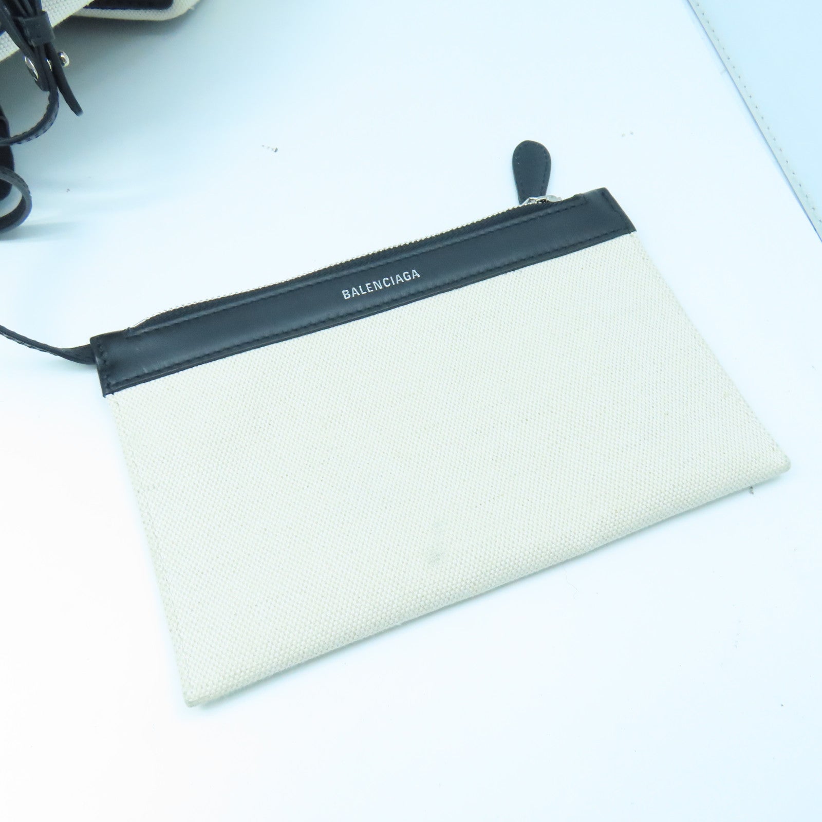 BALENCIAGA Canvas Shoulder Bag Silver Buckle Black/White