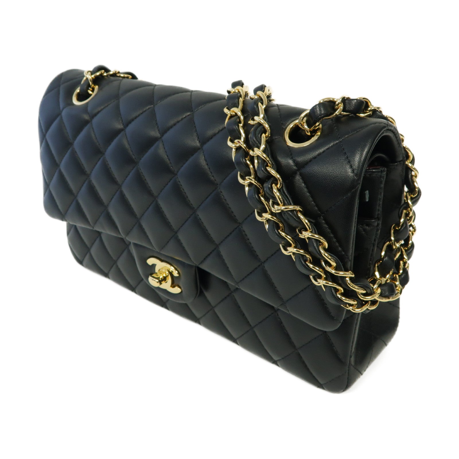 CHANEL 菱格羊皮皮革Classic 25金扣鏈帶肩背袋黒色