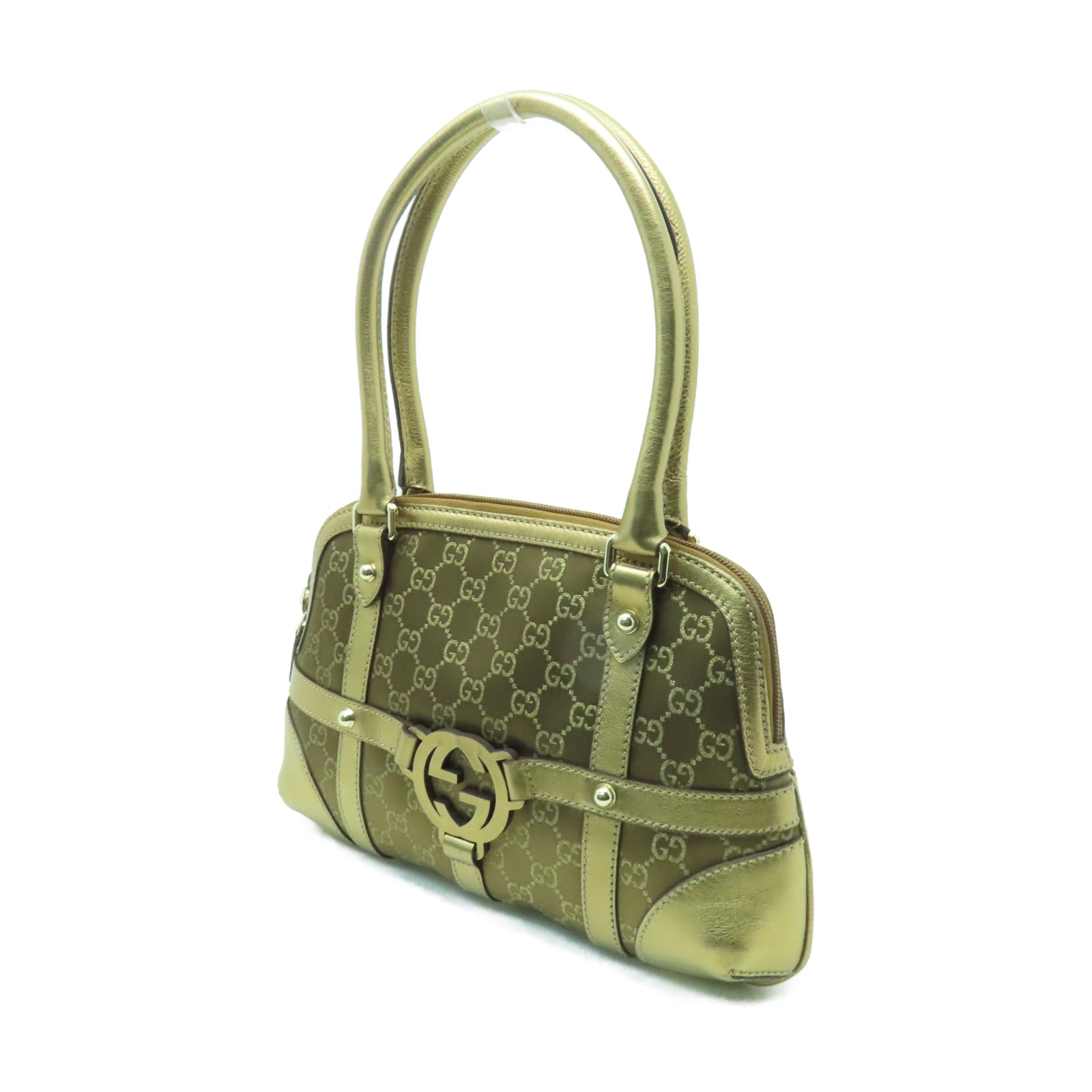 GUCCI 帆布Shoulder Bag金扣肩背袋金色
