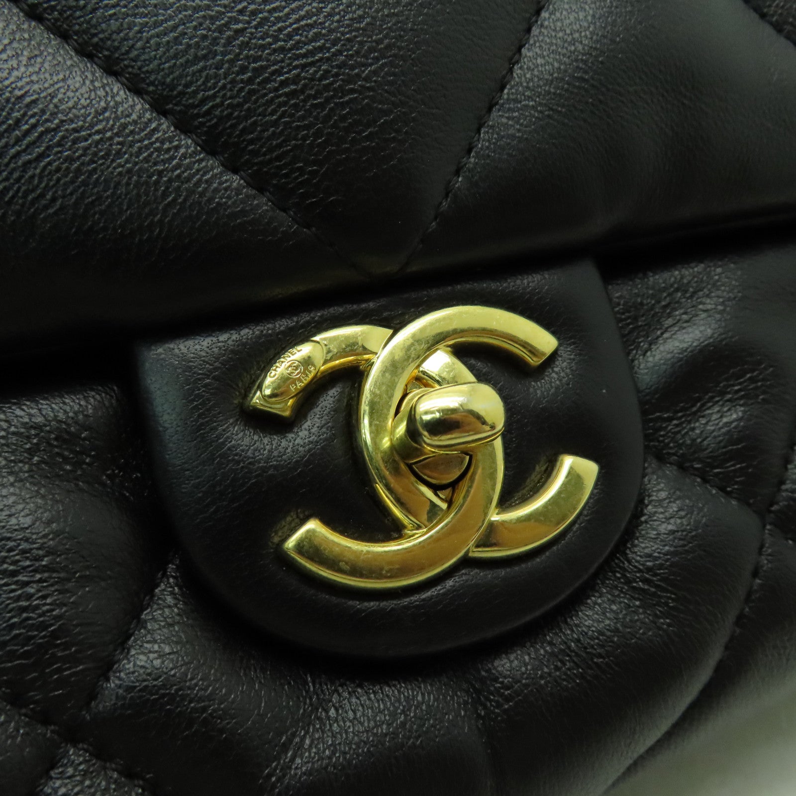 CHANEL 菱格羊皮皮革Chain Shoulder金扣手挽肩背兩用袋黑色