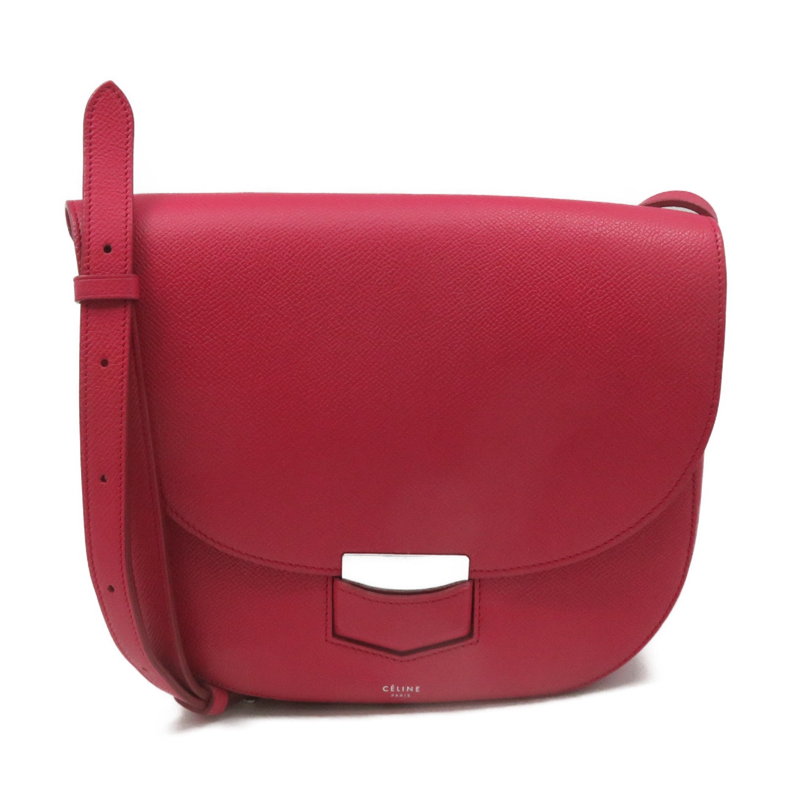 CELINE cowhide leather Shoulder Bag silver buckle shoulder bag pink