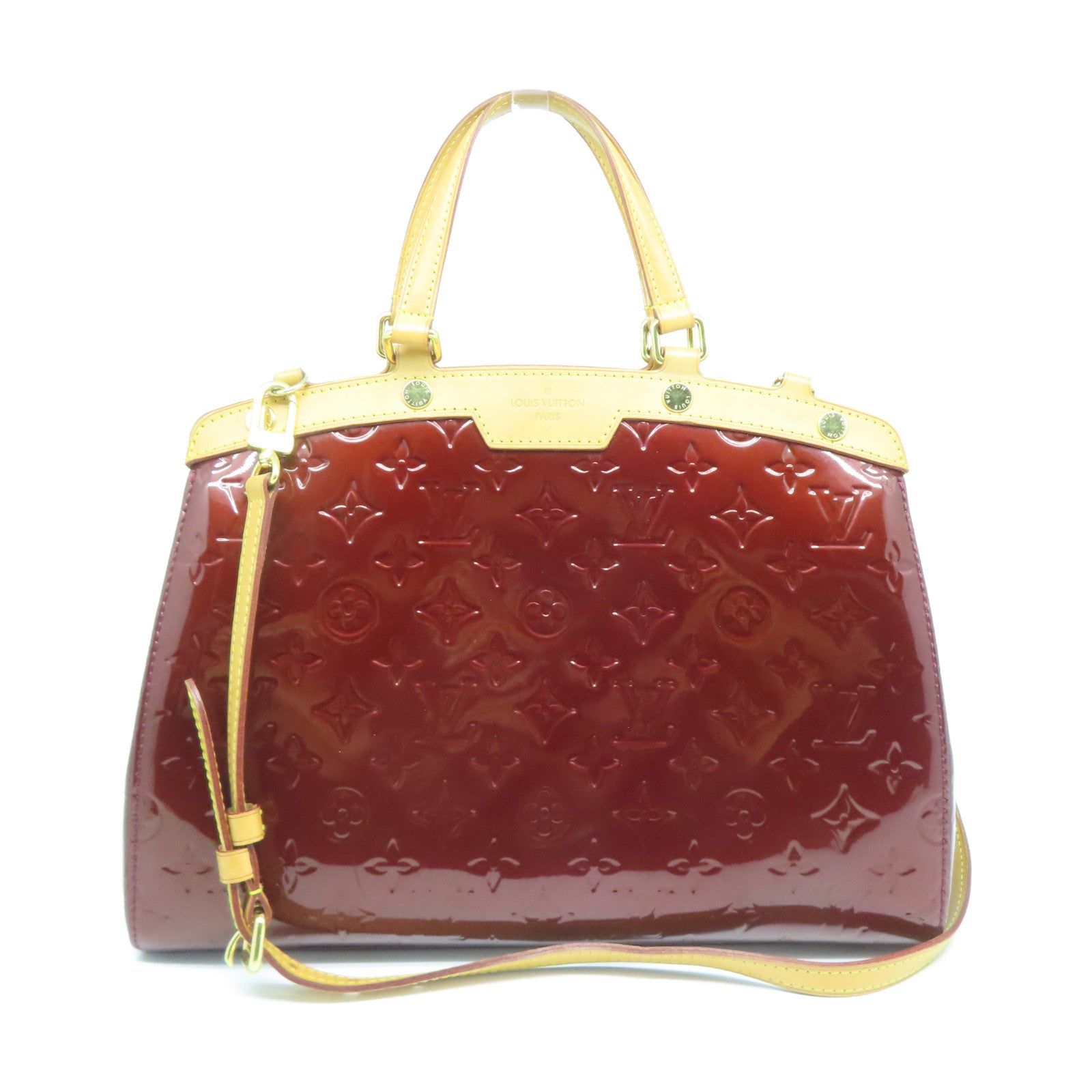 LOUIS VUITTON Monogram Vernis Brea MM金扣手挽肩背两用袋酒红色