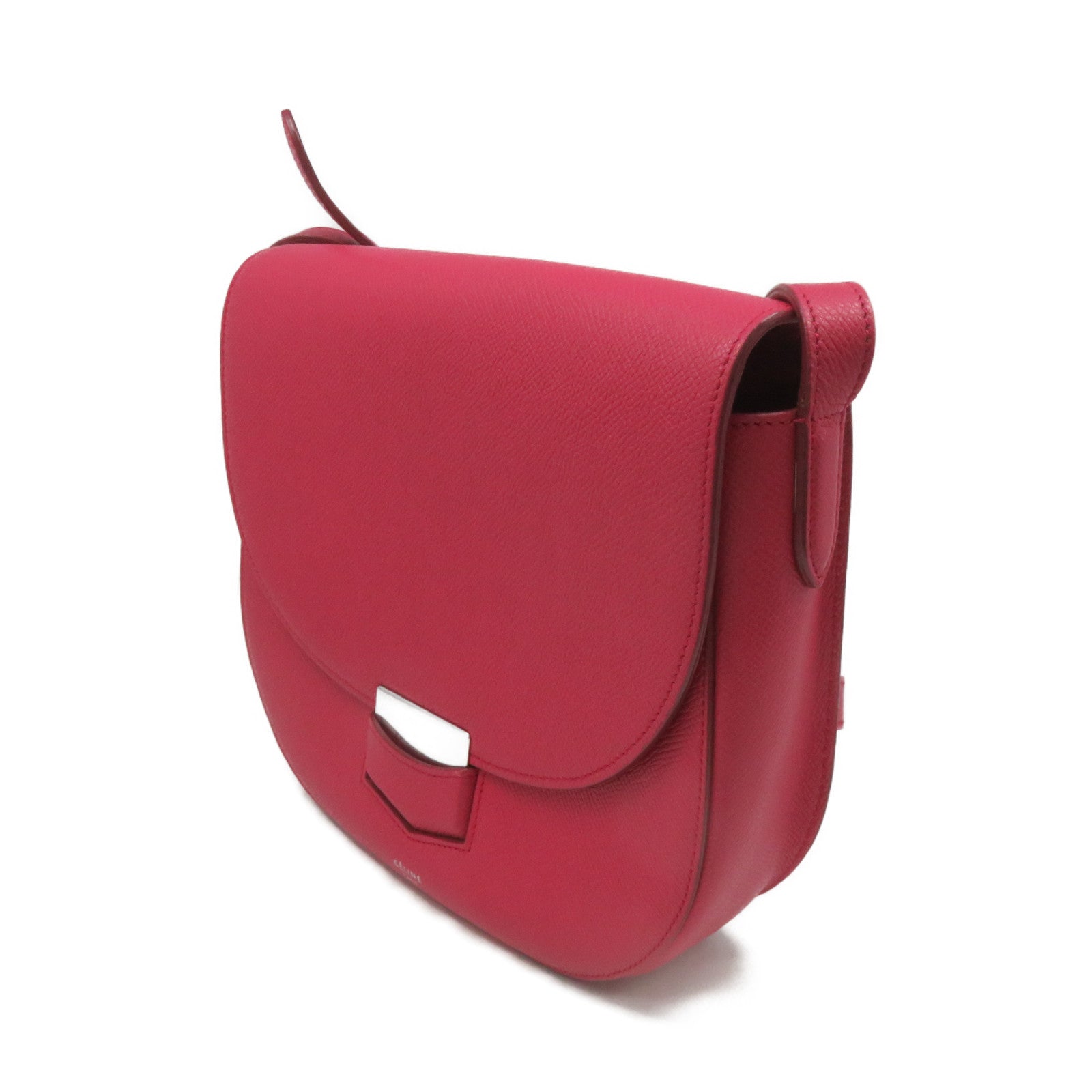 CELINE cowhide leather Shoulder Bag silver buckle shoulder bag pink