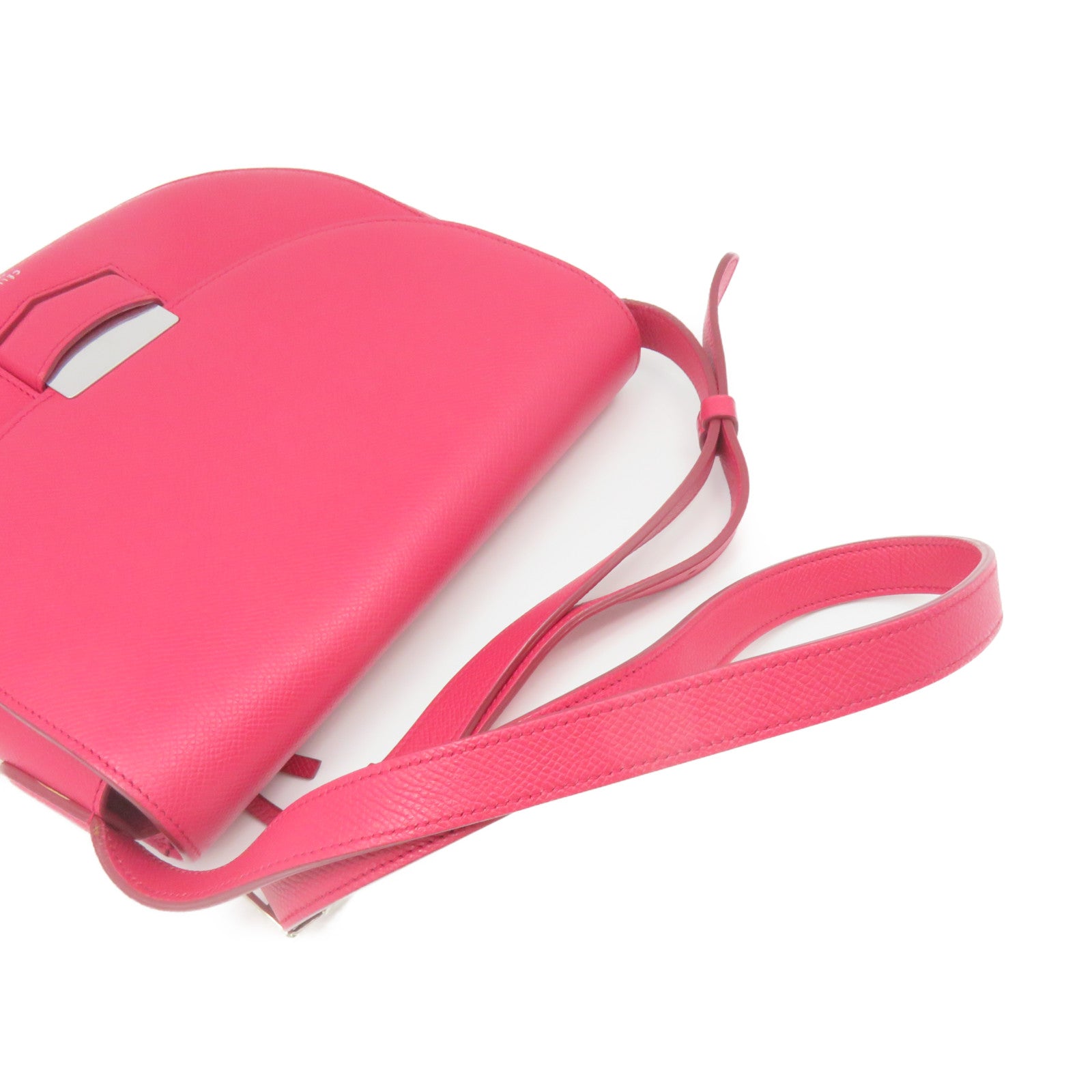 CELINE cowhide leather Shoulder Bag silver buckle shoulder bag pink