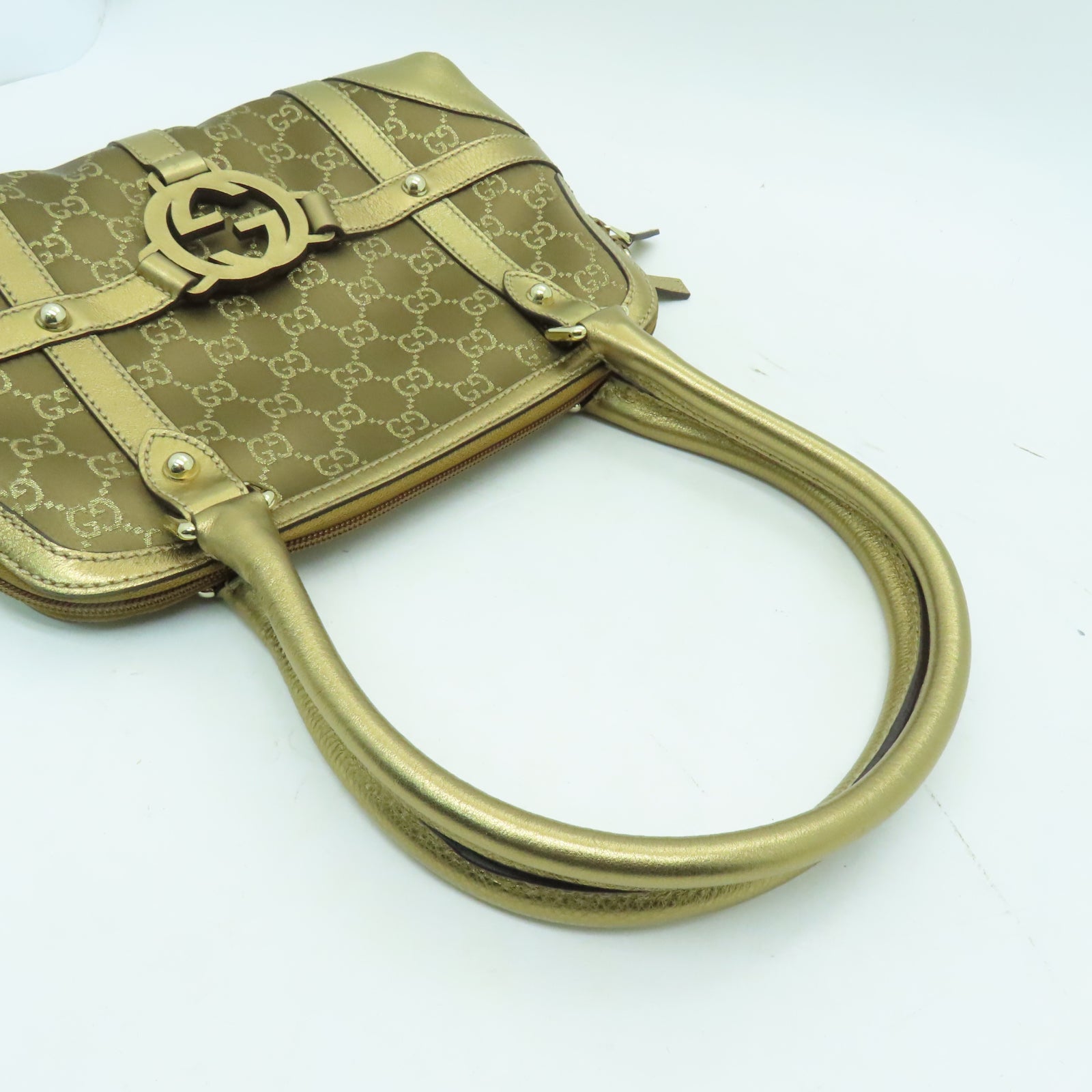 GUCCI 帆布Shoulder Bag金扣肩背袋金色