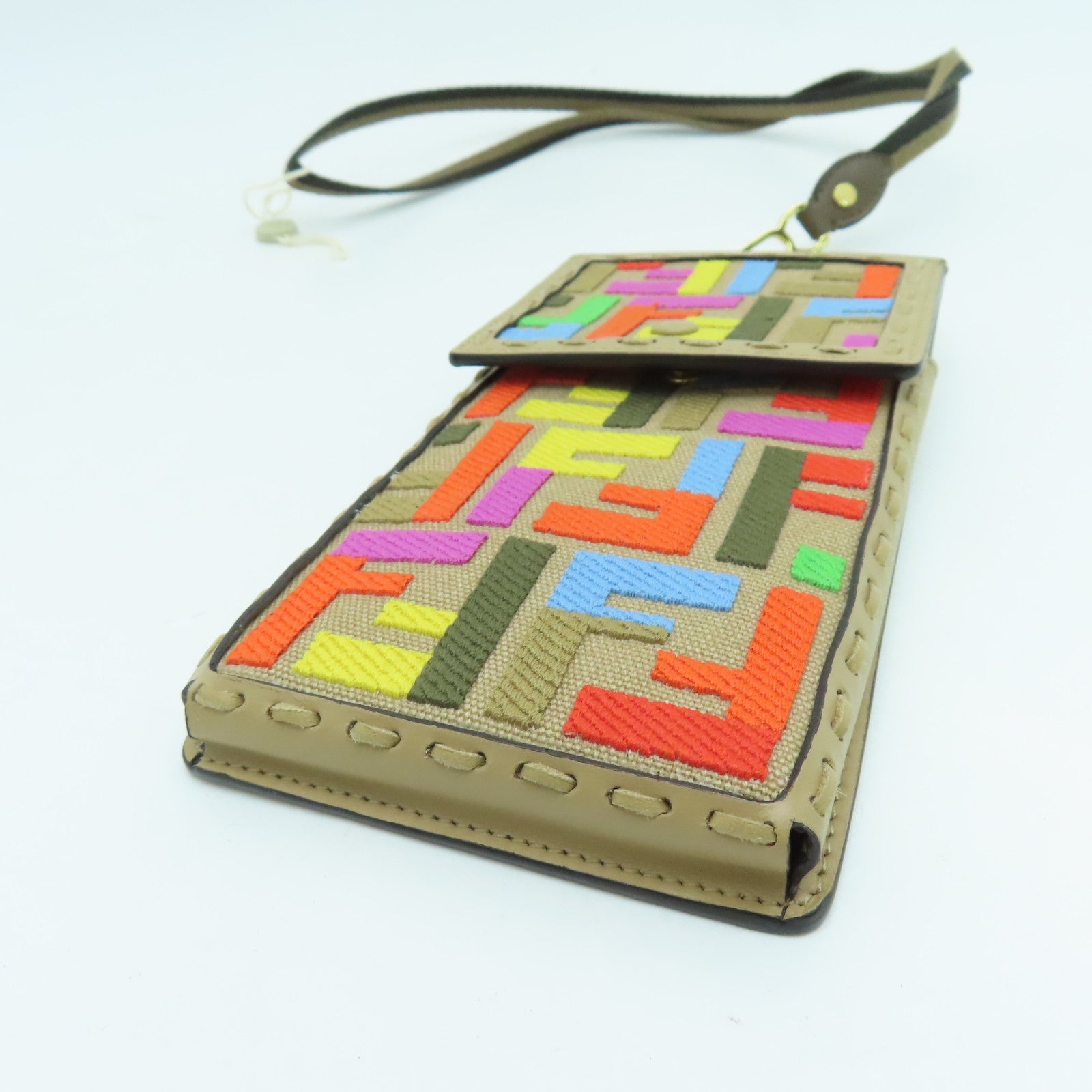 FENDI 帆布/皮革Phone Case金扣手機袋米色/彩色