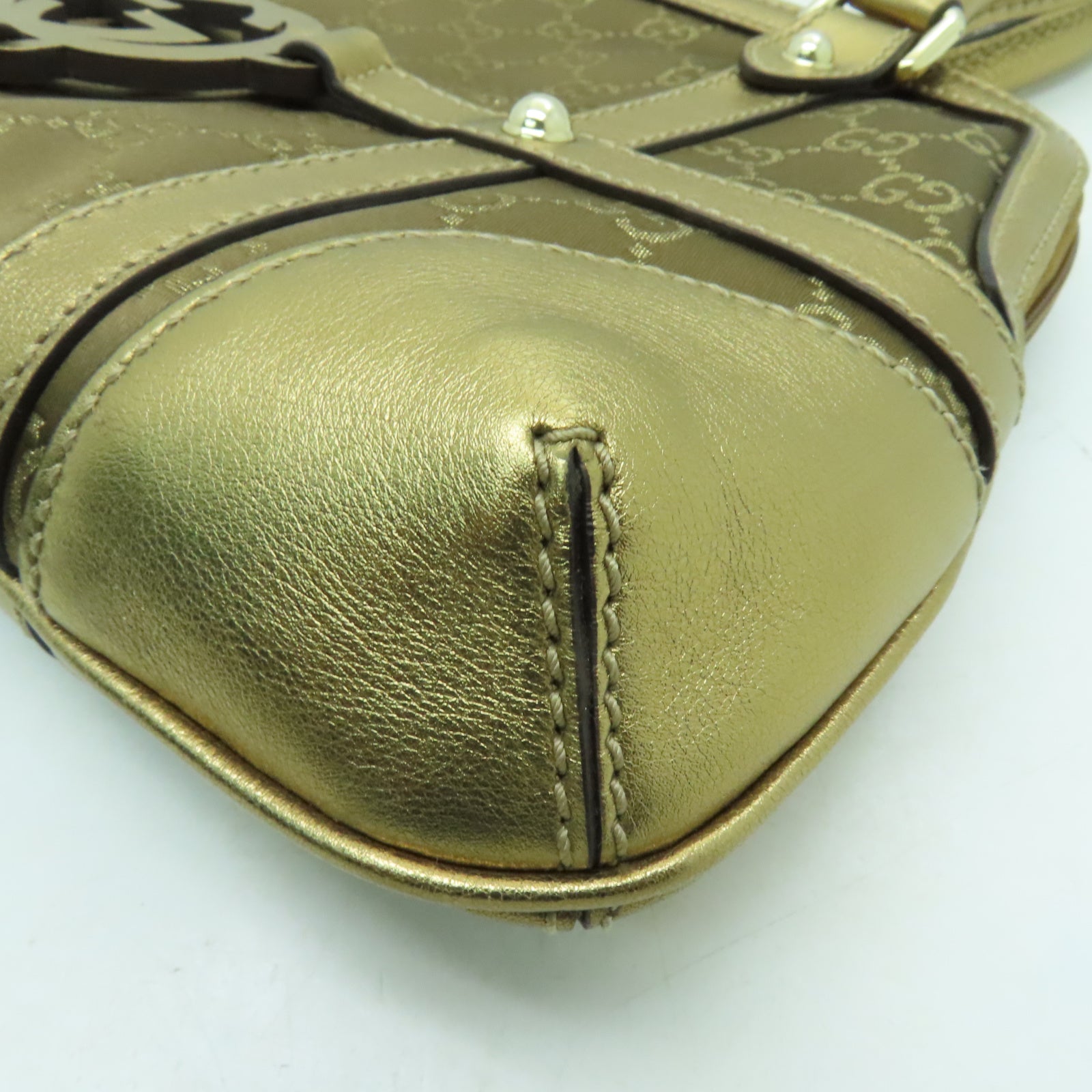 GUCCI 帆布Shoulder Bag金扣肩背袋金色