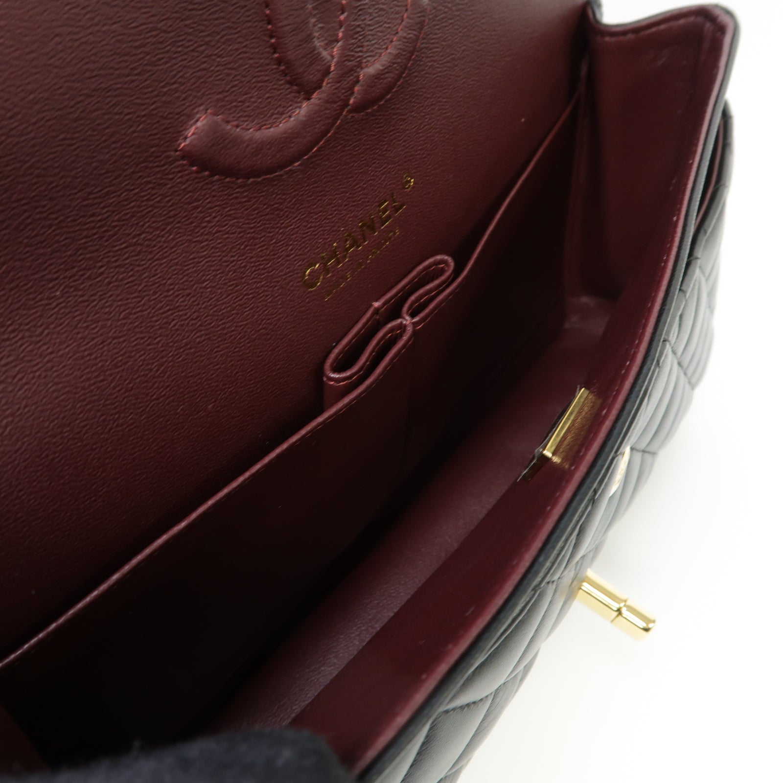 CHANEL 菱格羊皮皮革Classic 25金扣鏈帶肩背袋黒色