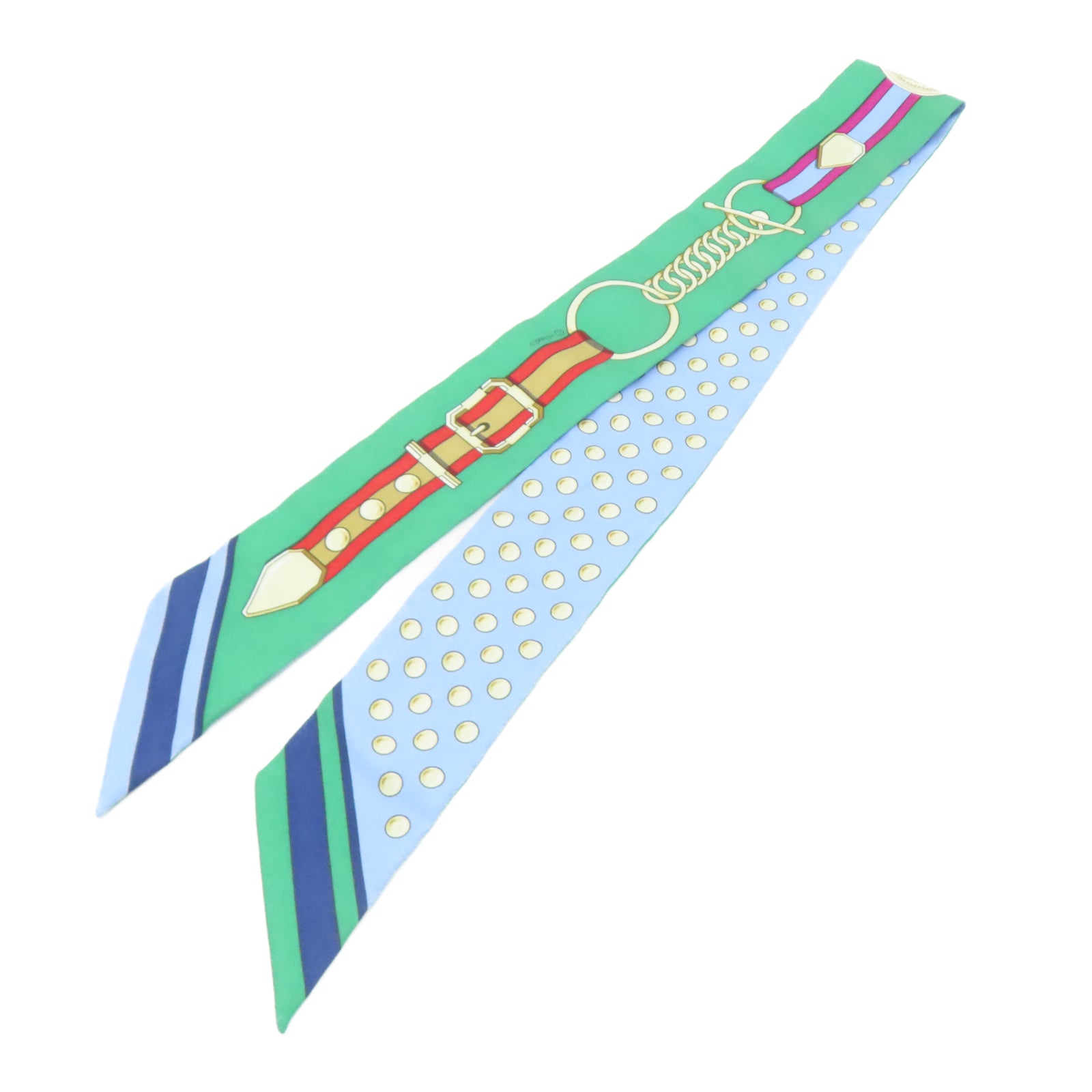 HERMES 丝质Twilly丝巾蓝色/绿色