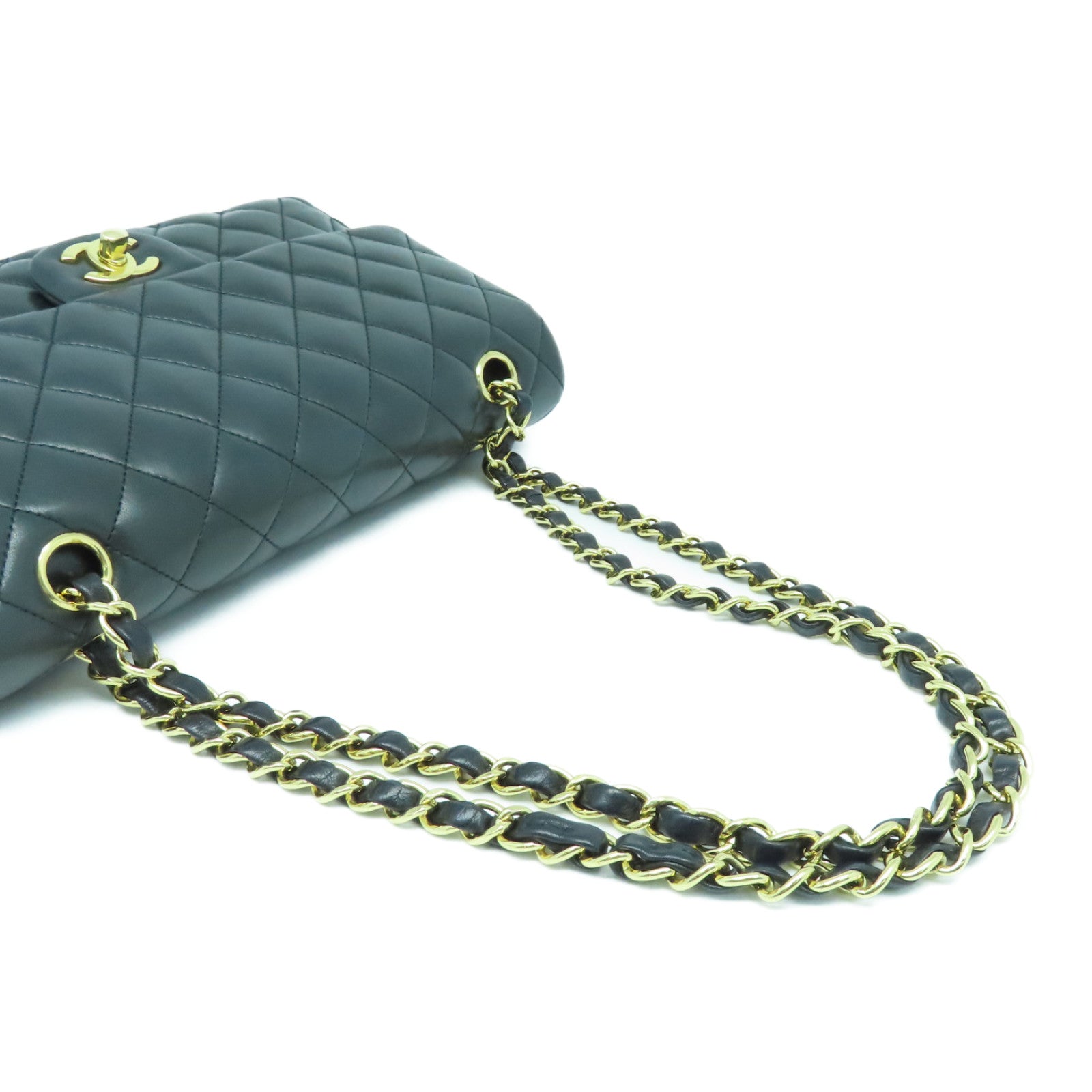 CHANEL 菱格羊皮皮革Classic Medium Bag金扣链带肩背袋黑色