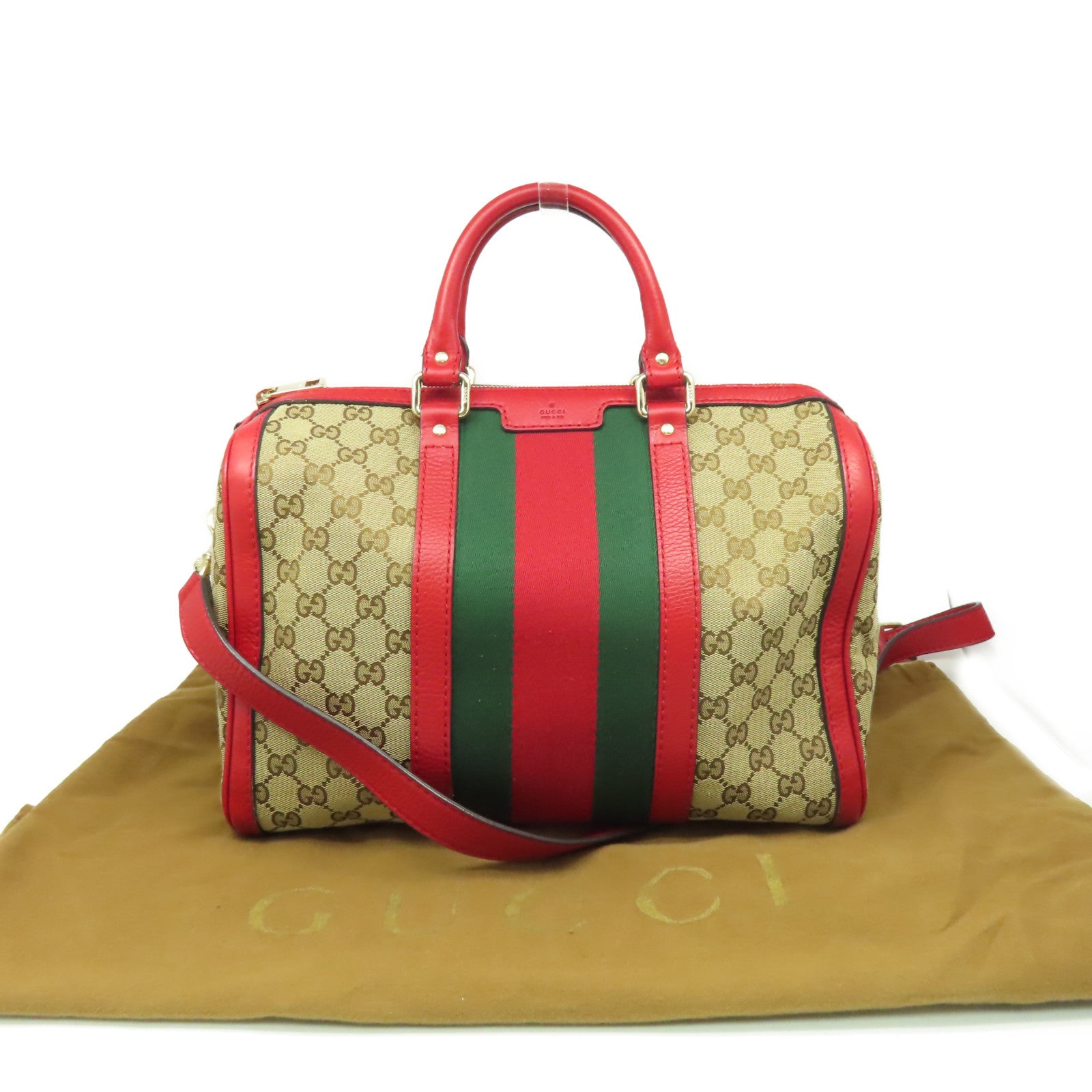 GUCCI GG帆布2Way Shoulder Bag手挽肩背兩用袋啡色/紅色