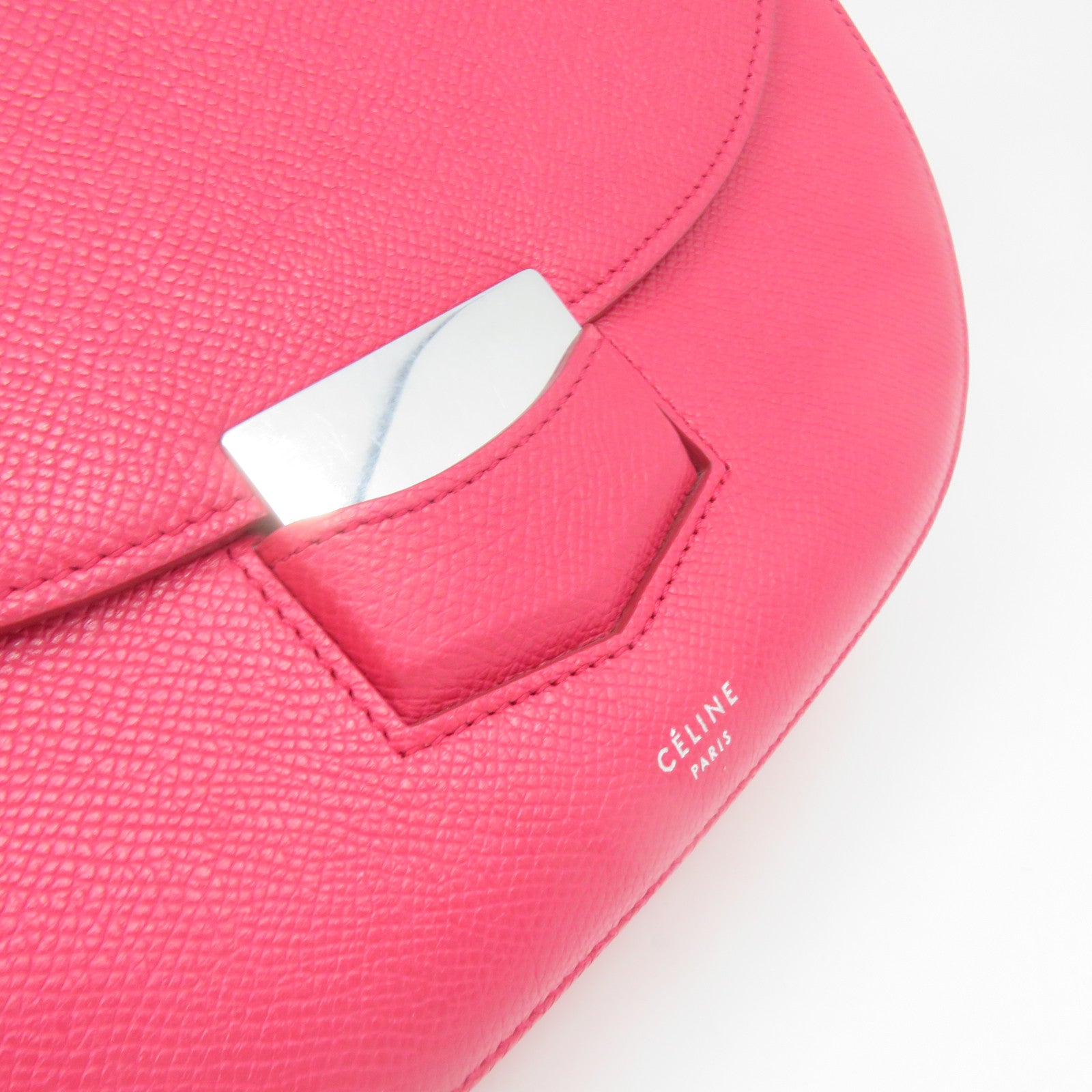 CELINE cowhide leather Shoulder Bag silver buckle shoulder bag pink
