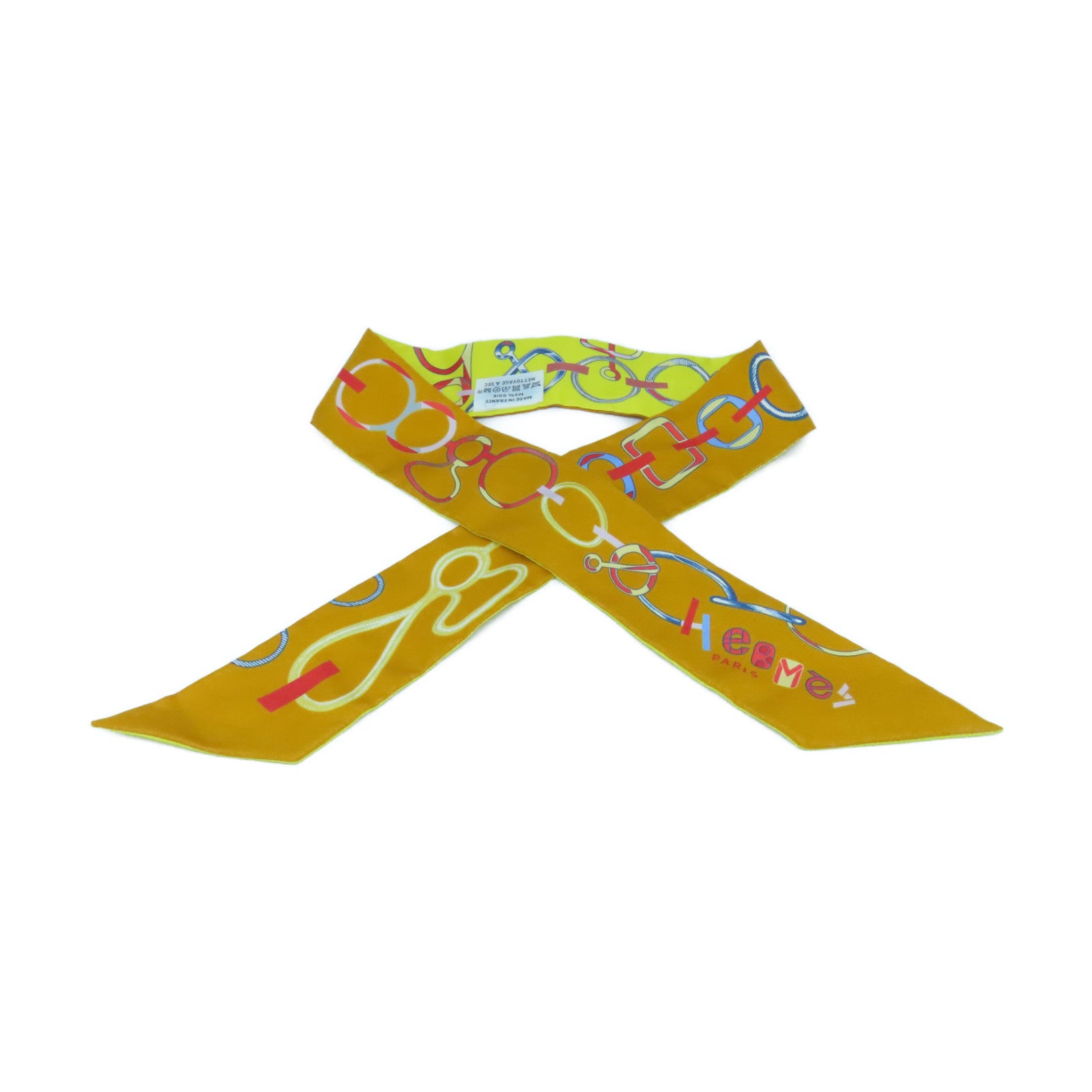 HERMES 絲質Twilly絲巾黃色/橙色