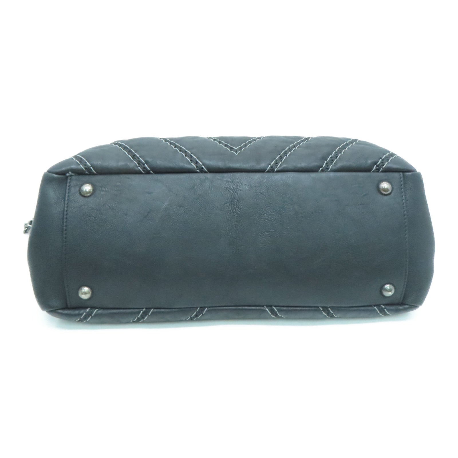 CHANEL [Sharp Discount] Twill Cowhide Leather 2 Way Shoulder Silver Buckle Handle Shoulder Back Dual-purpose Bag Black