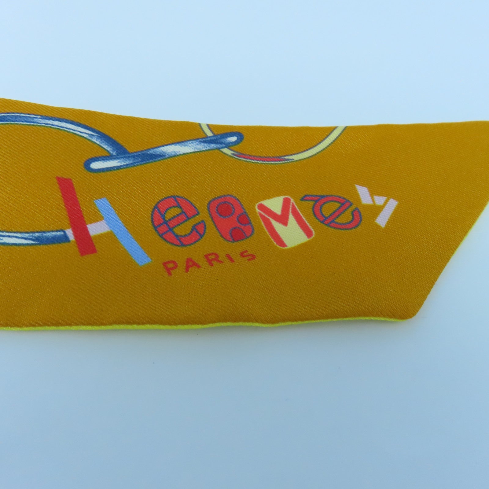 HERMES 絲質Twilly絲巾黃色/橙色