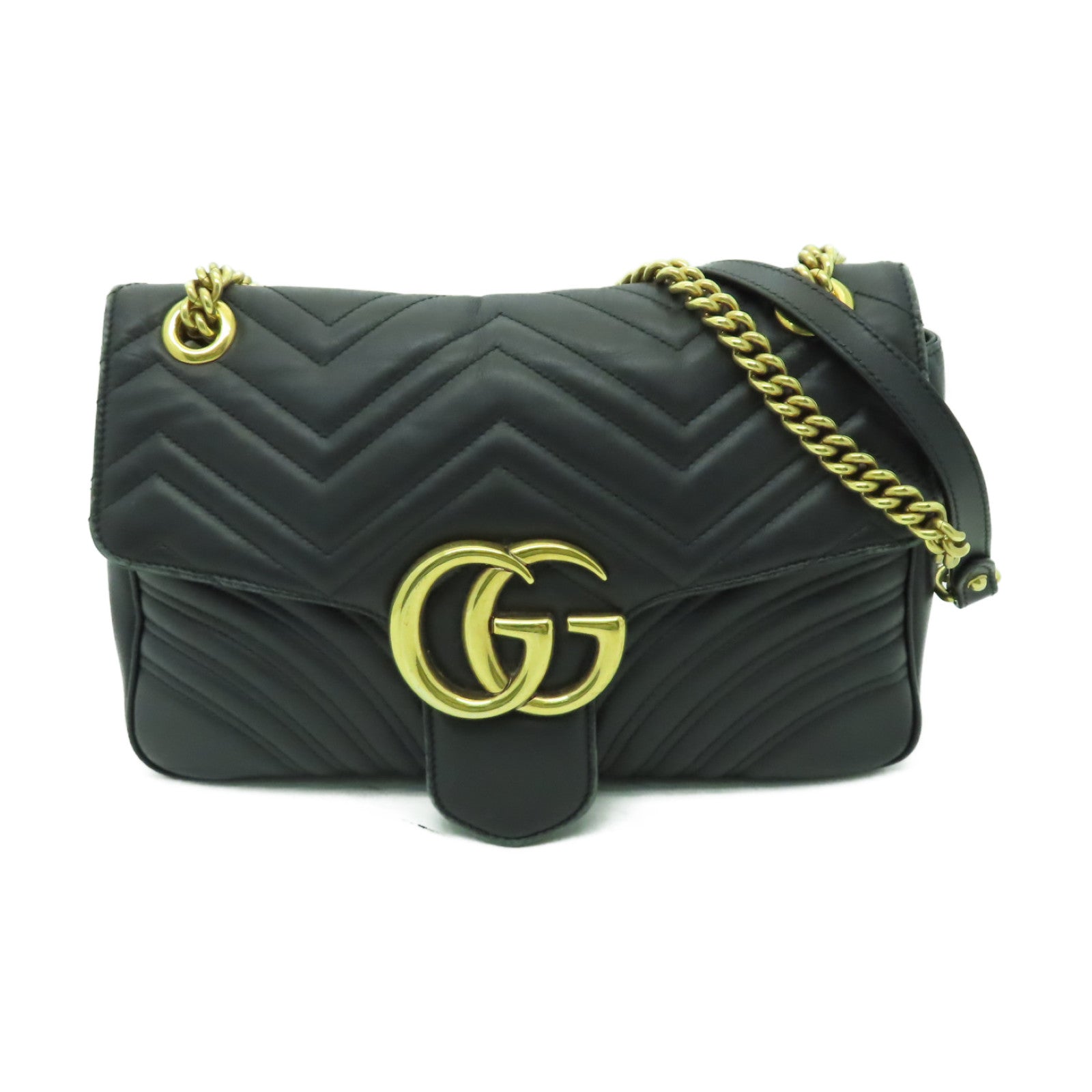 GUCCI 牛皮皮革GG Marmont Bag金扣鏈帶肩背袋黒色