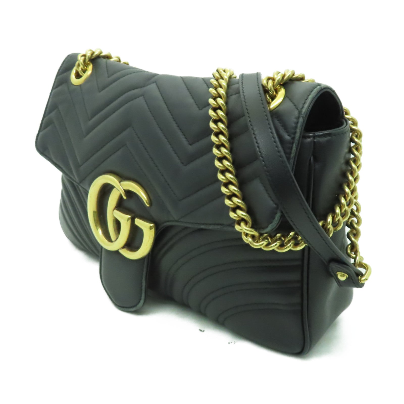 GUCCI 牛皮皮革GG Marmont Bag金扣鏈帶肩背袋黒色