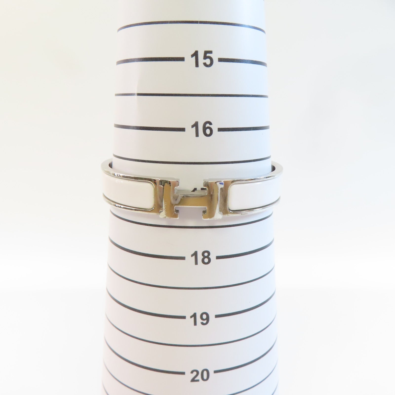 HERMES 金屬/琺瑯Clic H Bracelet銀扣手鐲白色/銀色