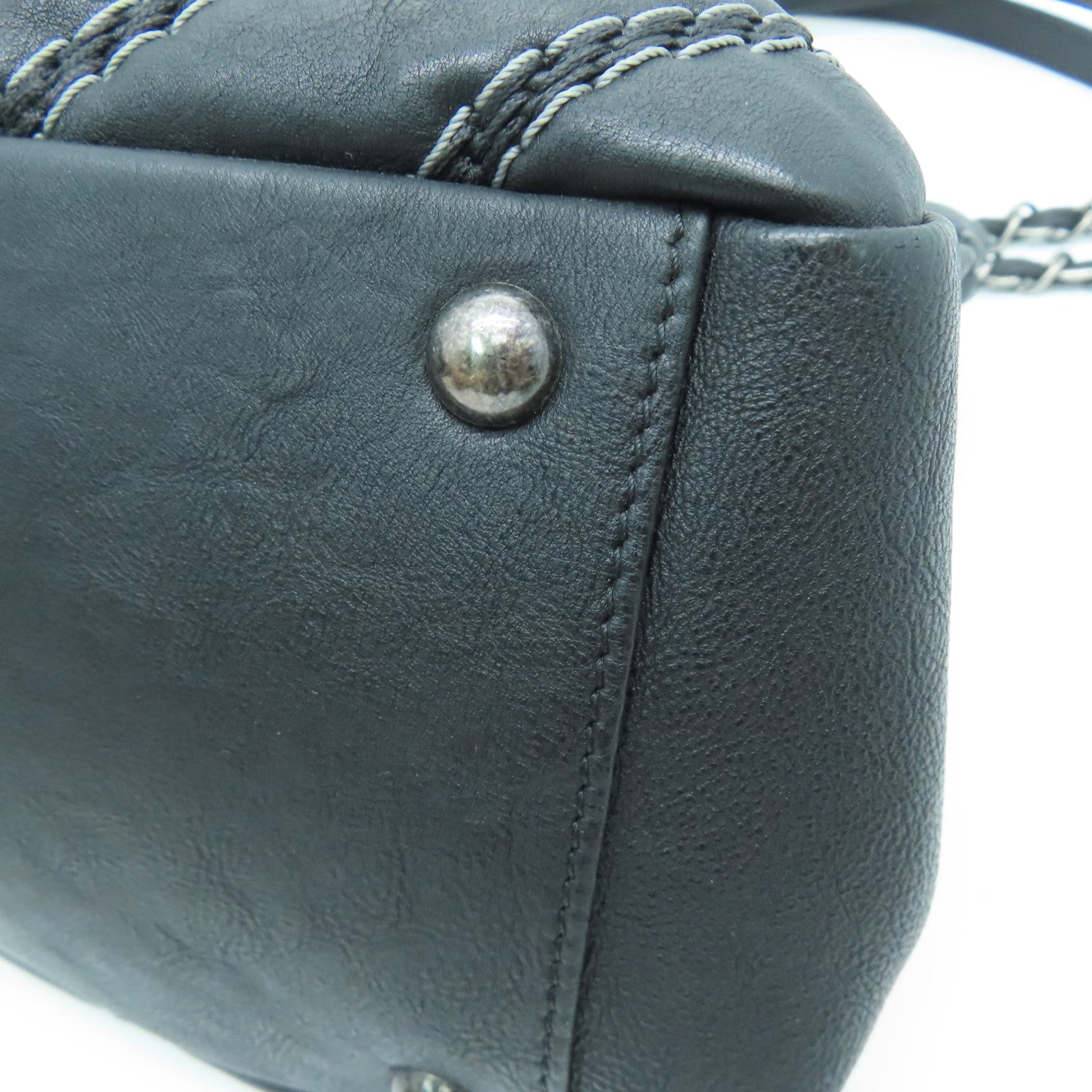 CHANEL [Sharp Discount] Twill Cowhide Leather 2 Way Shoulder Silver Buckle Handle Shoulder Back Dual-purpose Bag Black