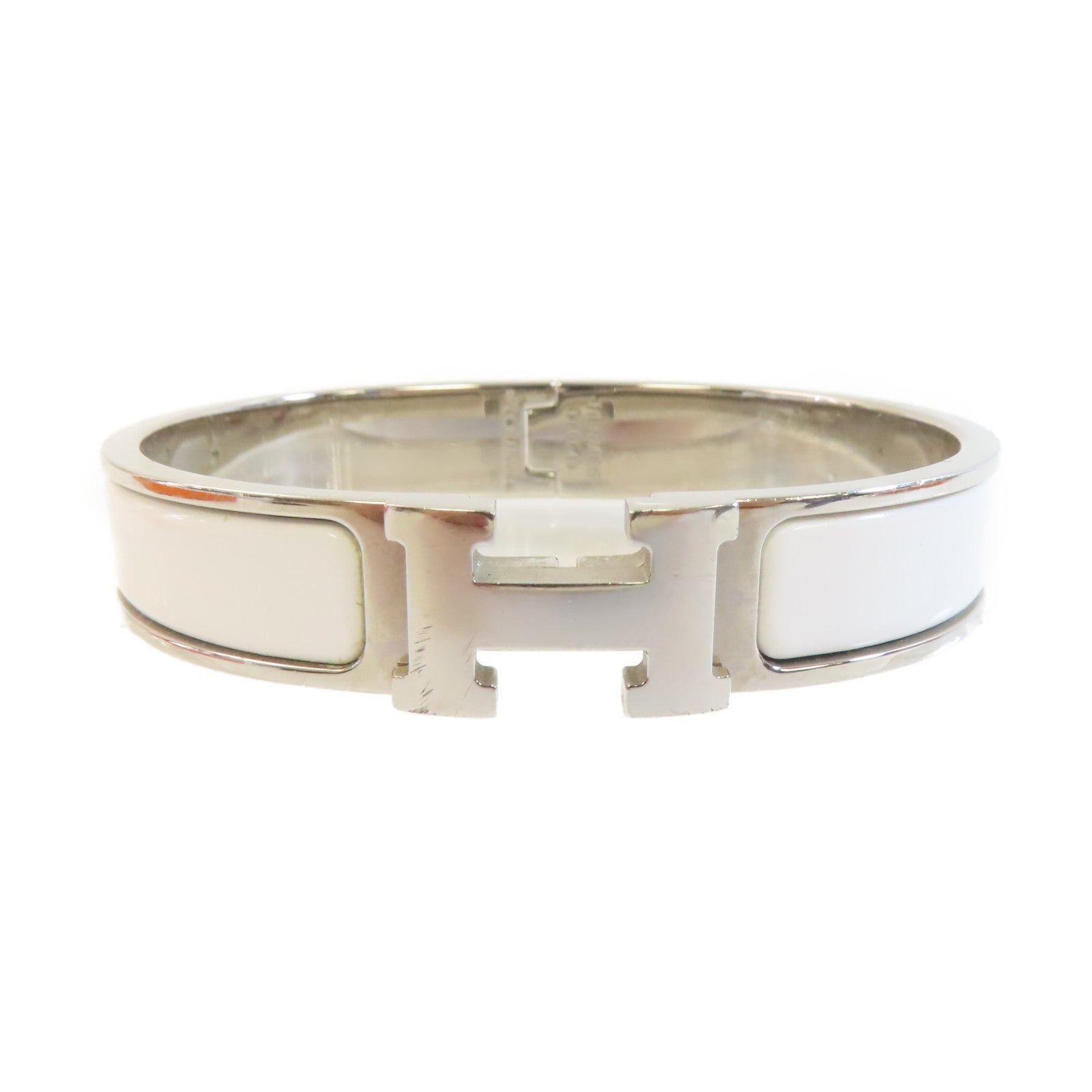 HERMES 金屬/琺瑯Clic H Bracelet銀扣手鐲白色/銀色