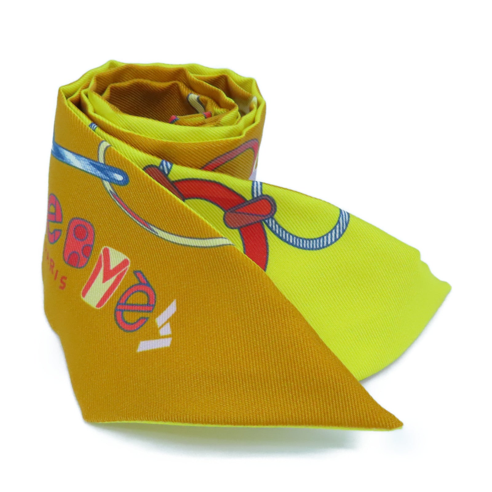 HERMES 絲質Twilly絲巾黃色/橙色