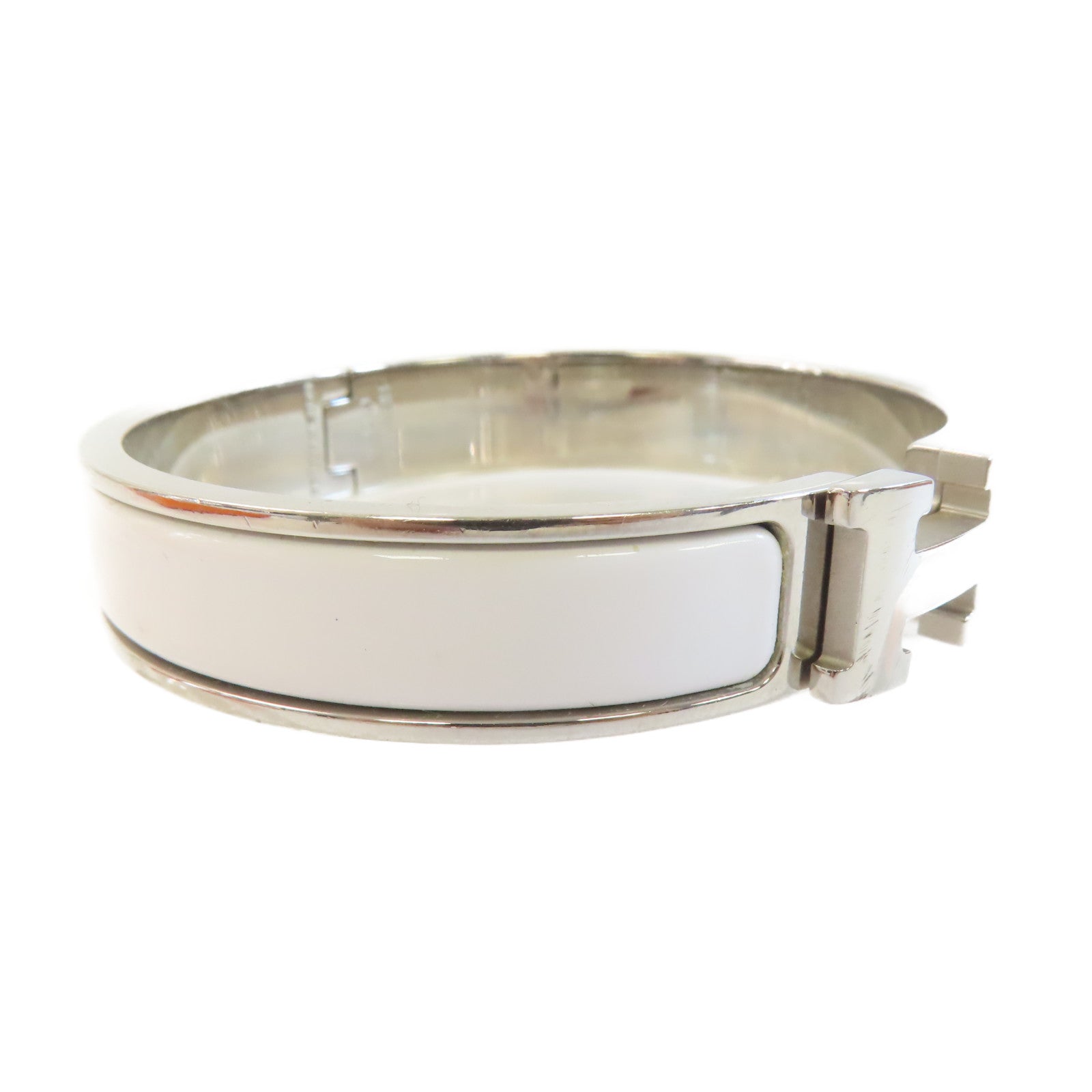HERMES 金屬/琺瑯Clic H Bracelet銀扣手鐲白色/銀色