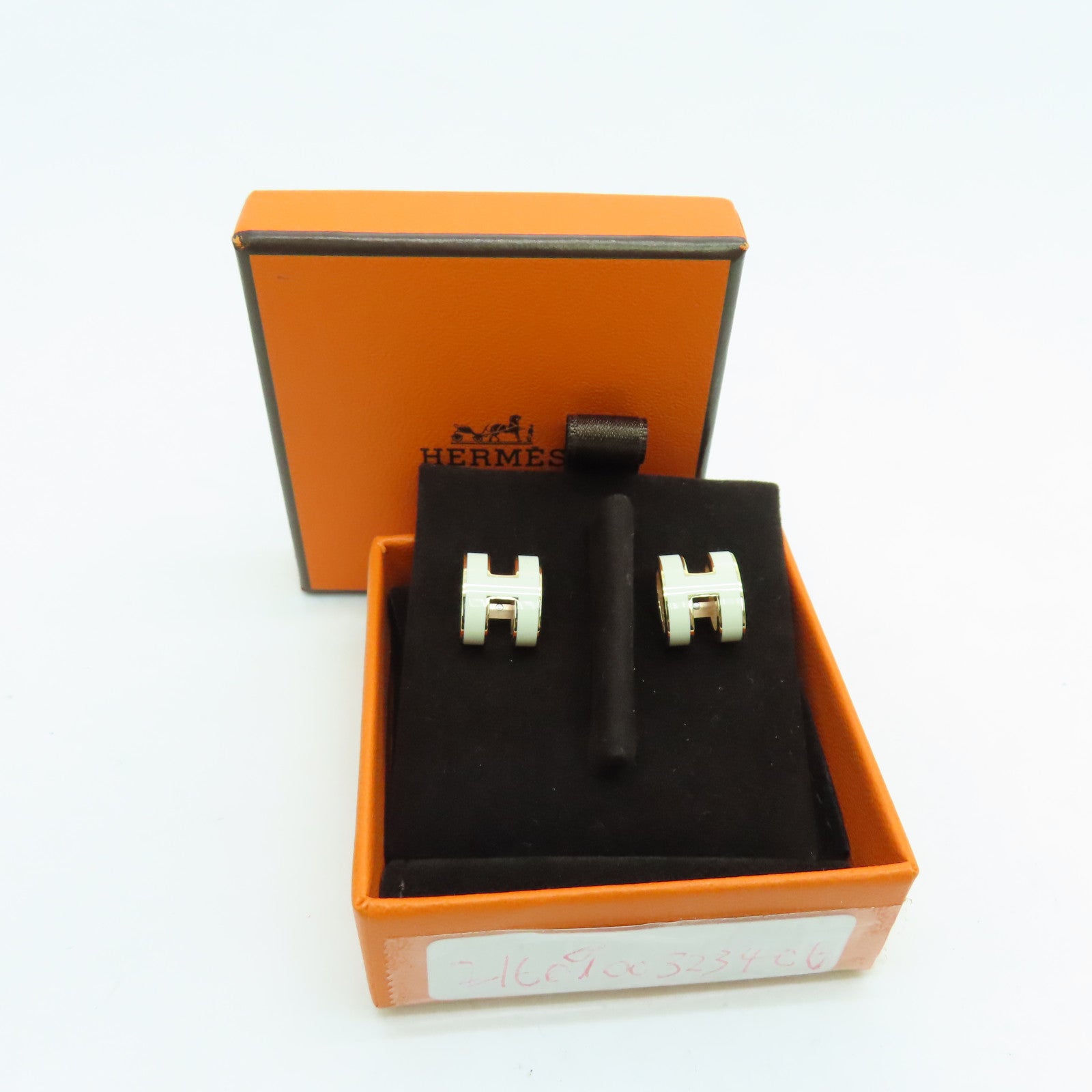 HERMES 金屬Pop H Earrings金扣耳環白色