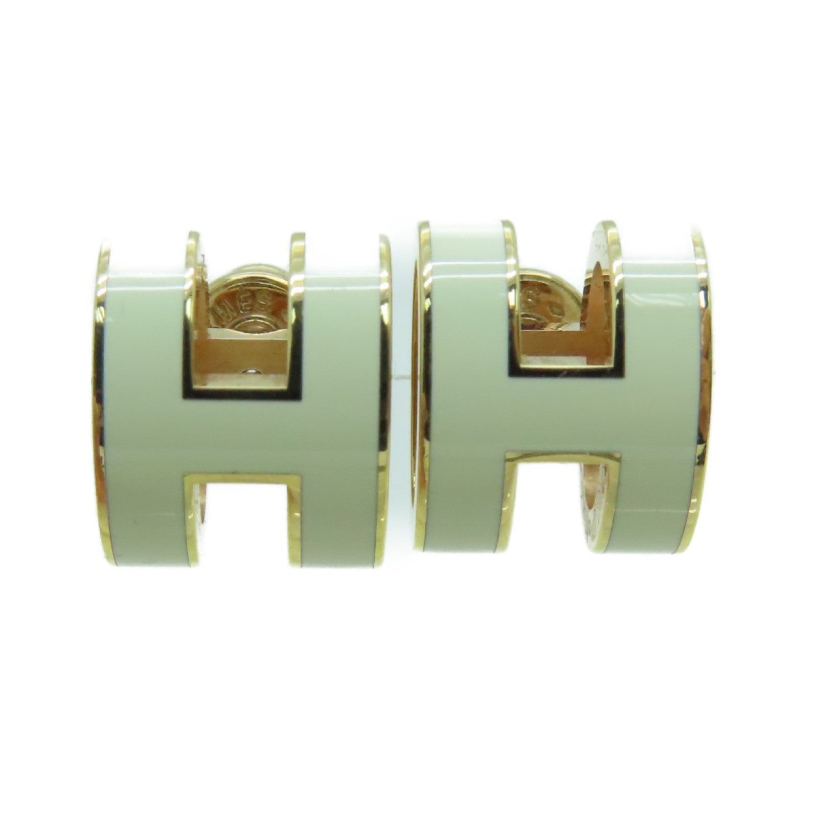 HERMES 金屬Pop H Earrings金扣耳環白色