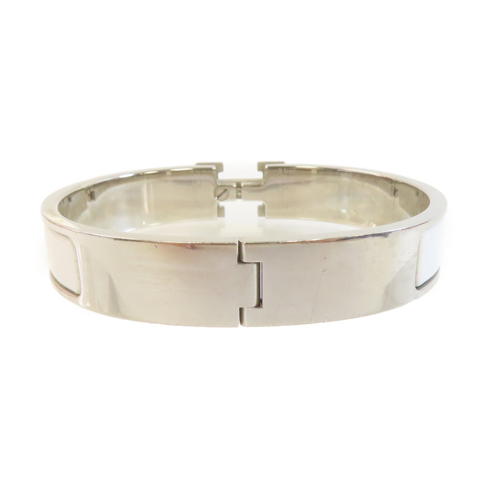 HERMES 金屬/琺瑯Clic H Bracelet銀扣手鐲白色/銀色