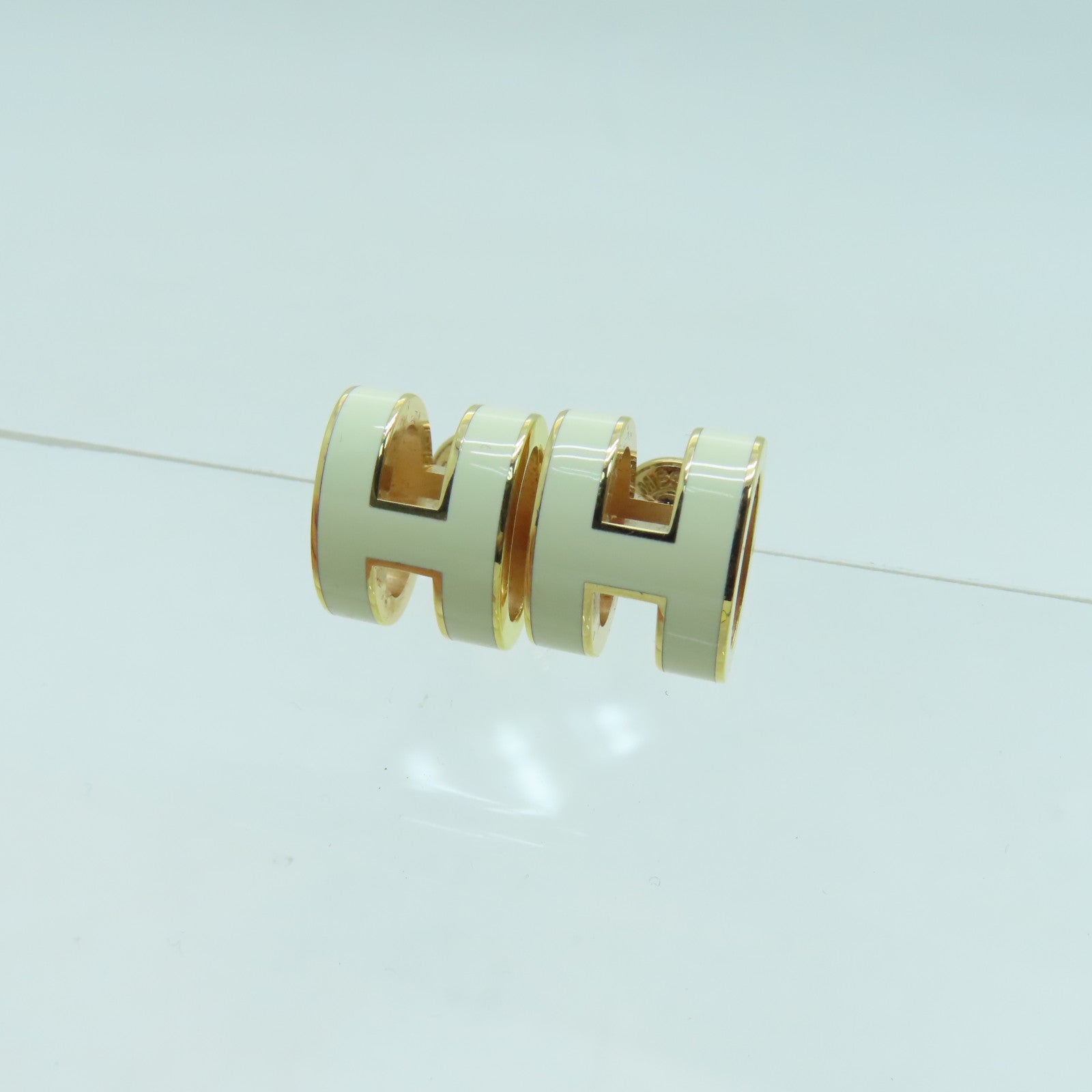 HERMES 金屬Pop H Earrings金扣耳環白色