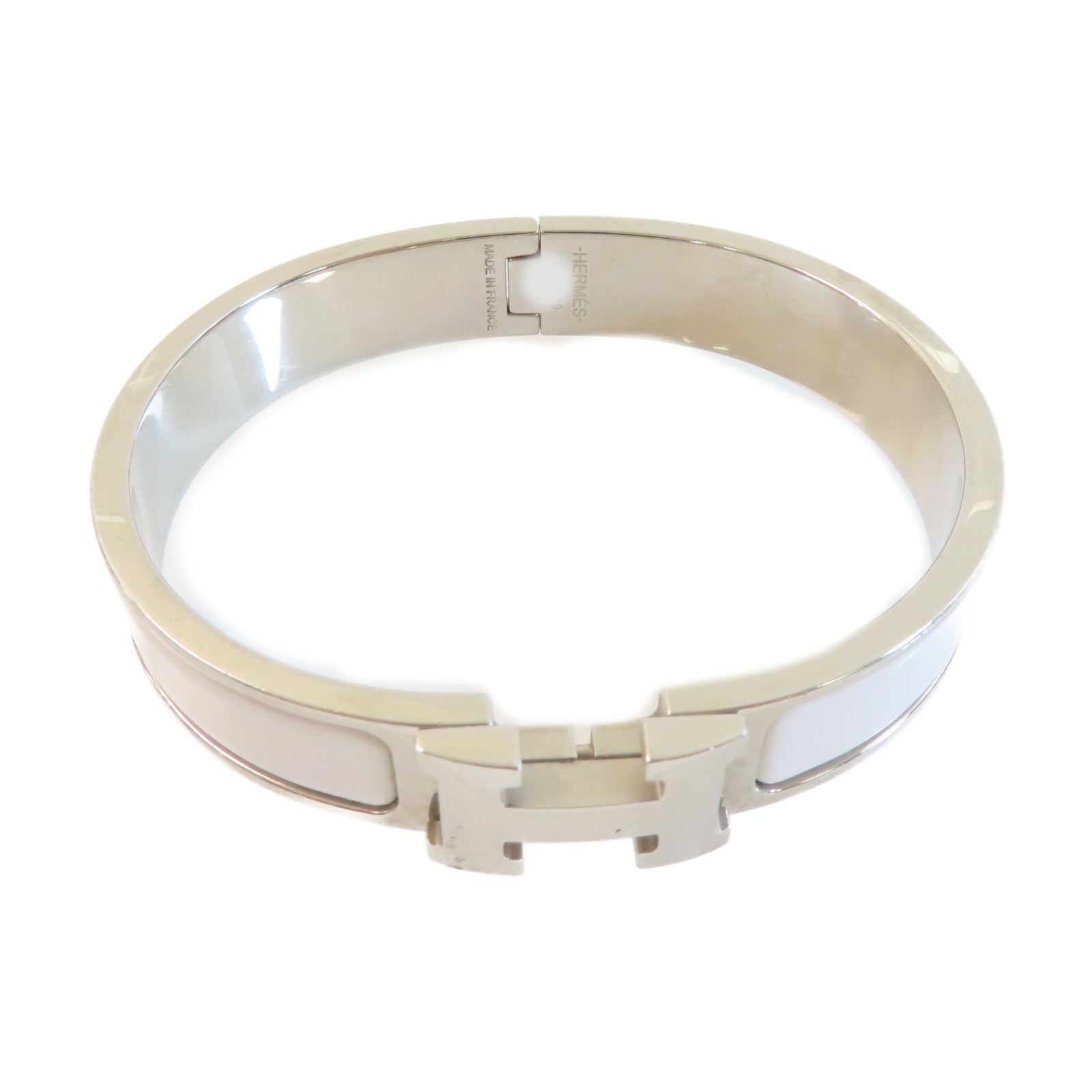 HERMES 金屬/琺瑯Clic H Bracelet銀扣手鐲白色/銀色
