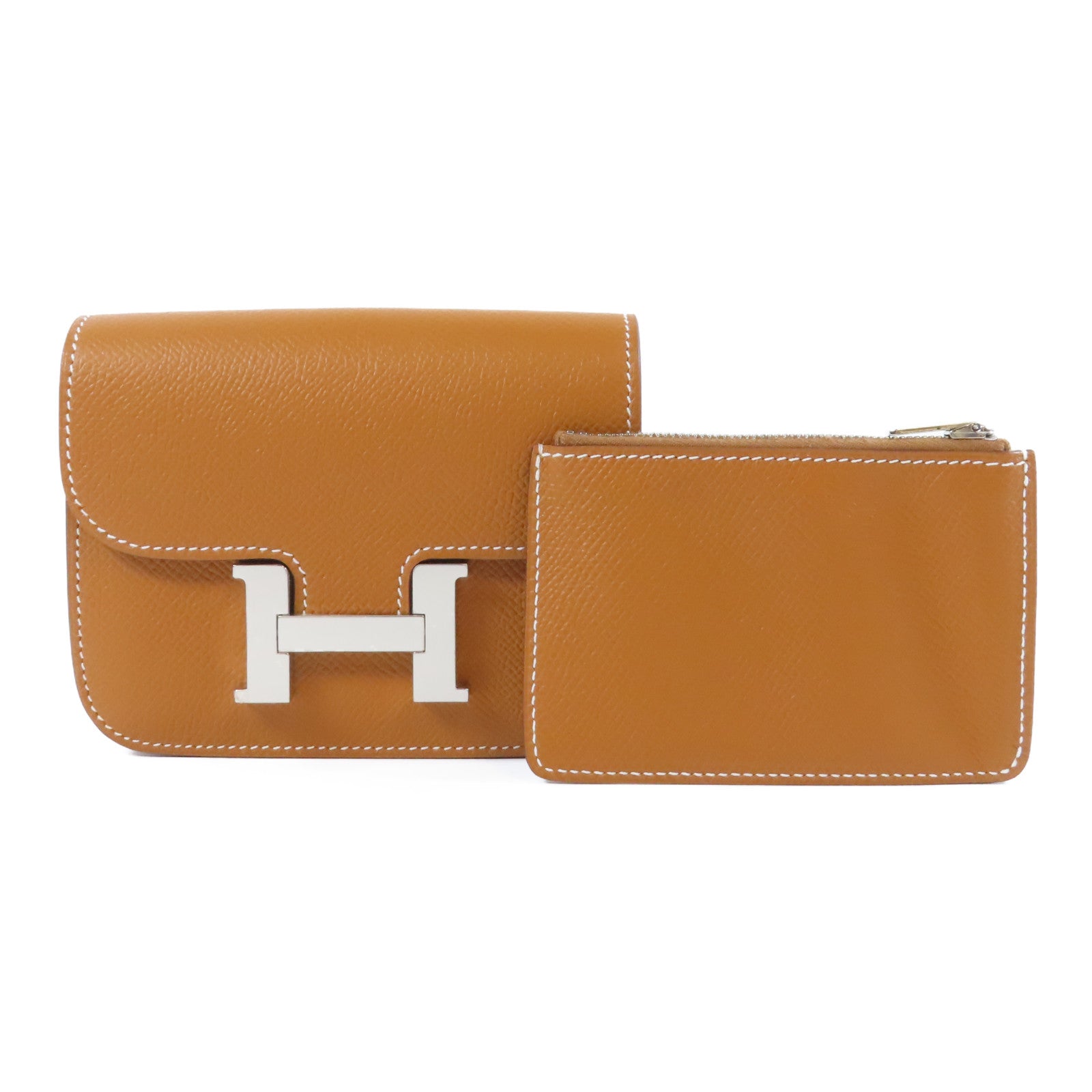 HERMES Epsom皮革Constance Slim銀扣錢包Gold經典駝色