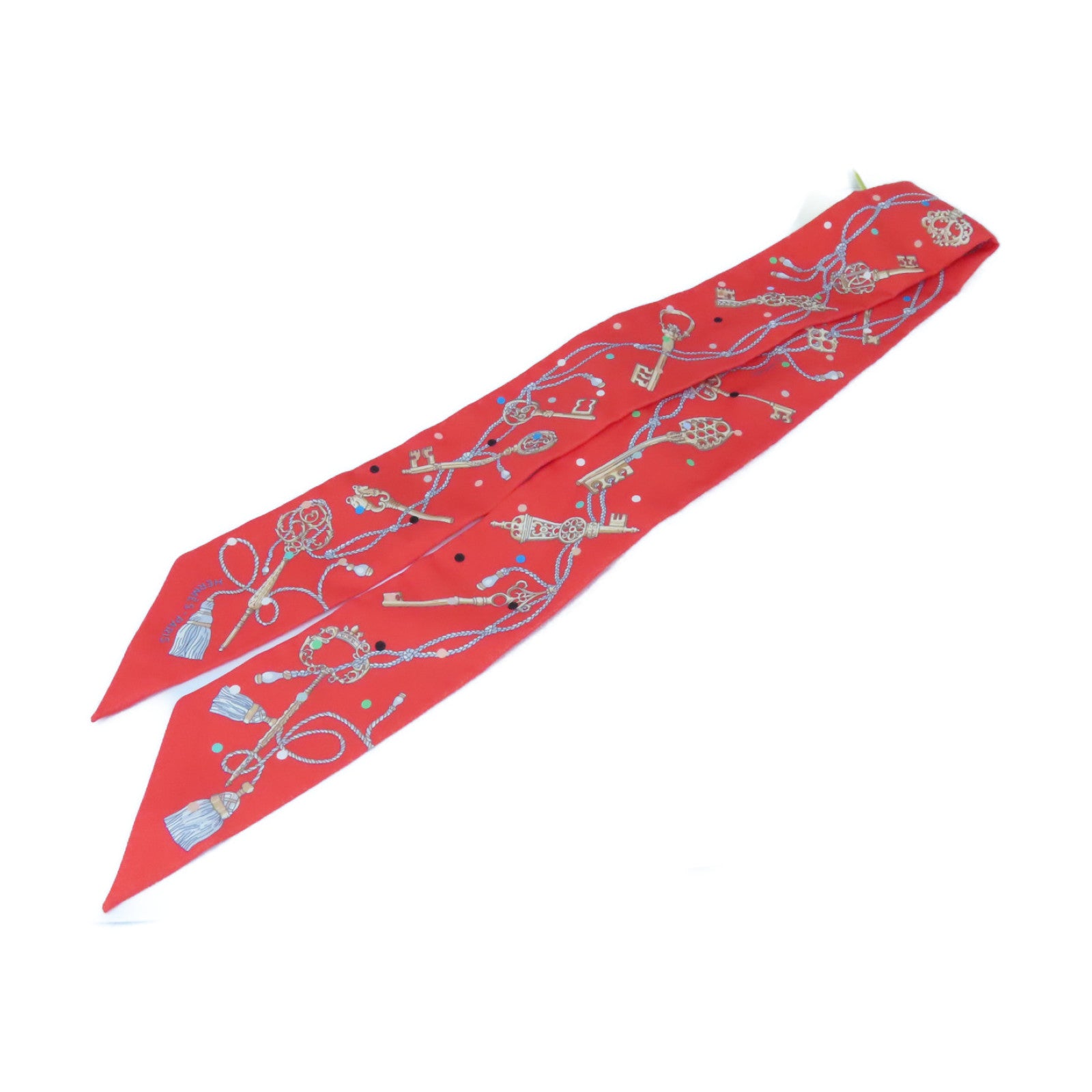 HERMES 絲質Twilly絲巾紅色/彩色