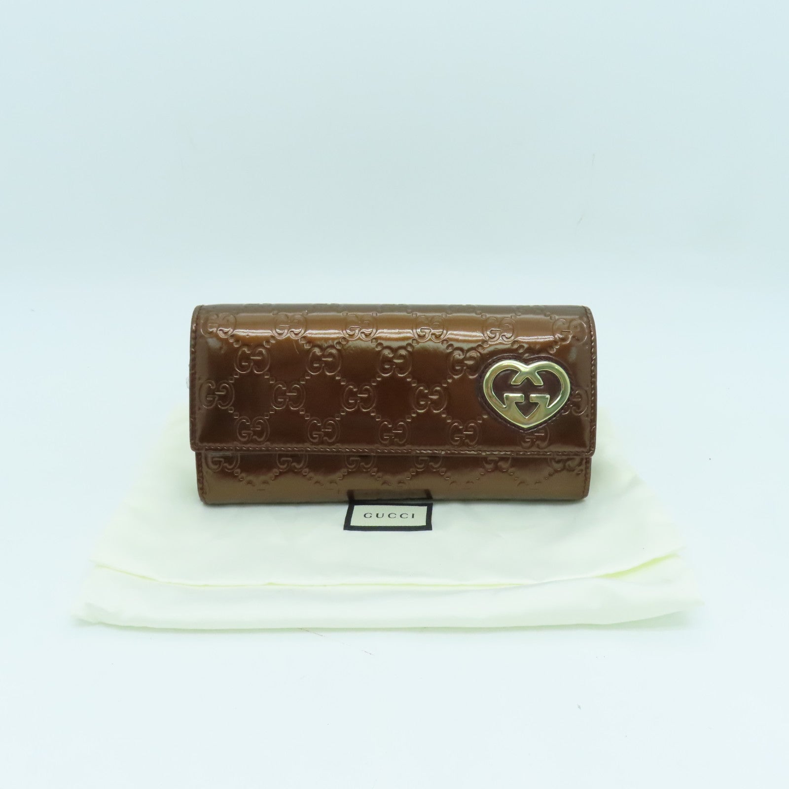 GUCCI patent leather Wallet gold buckle long wallet brown