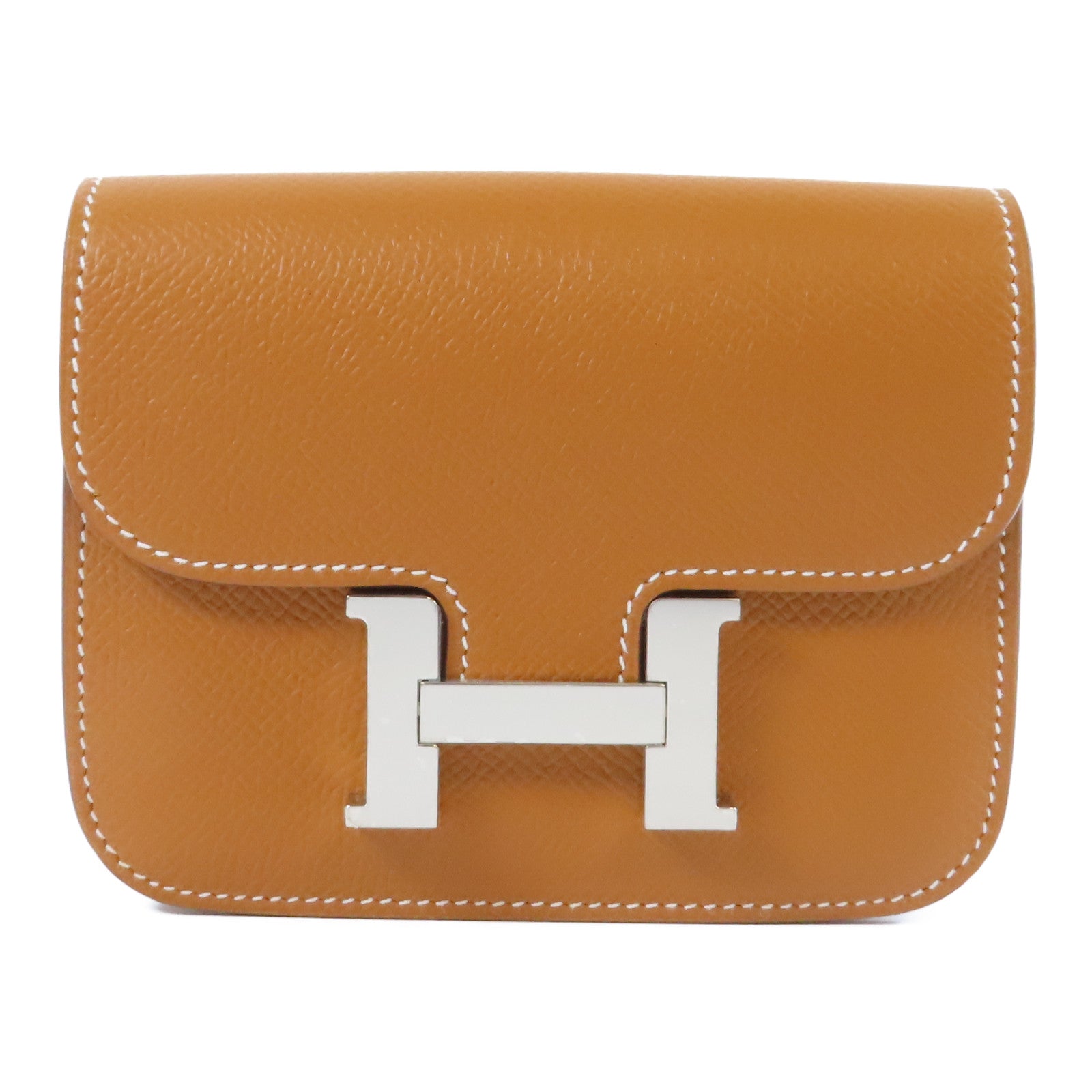 HERMES Epsom皮革Constance Slim銀扣錢包Gold經典駝色