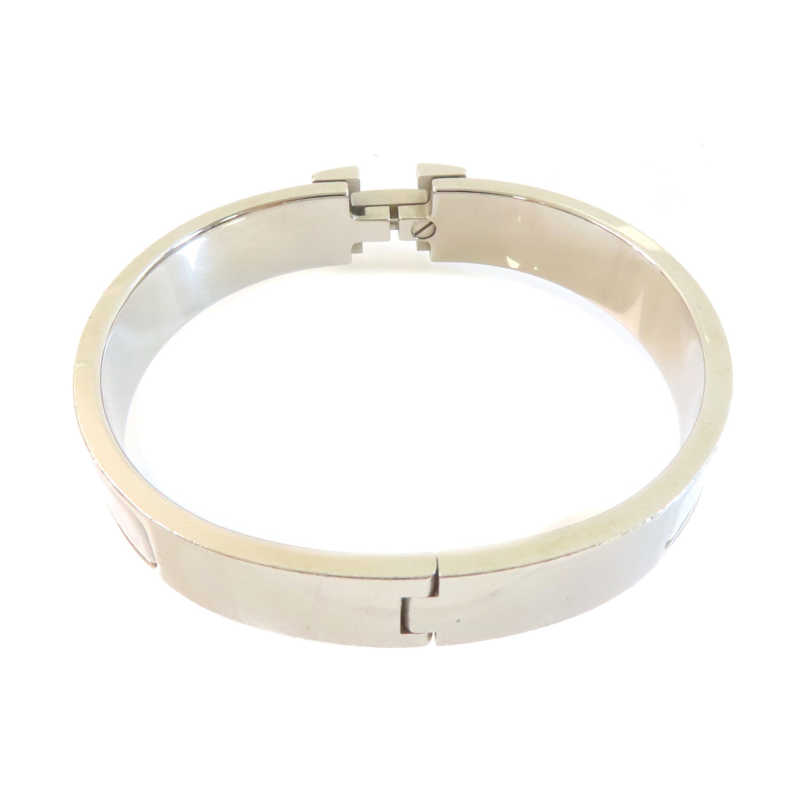 HERMES 金屬/琺瑯Clic H Bracelet銀扣手鐲白色/銀色